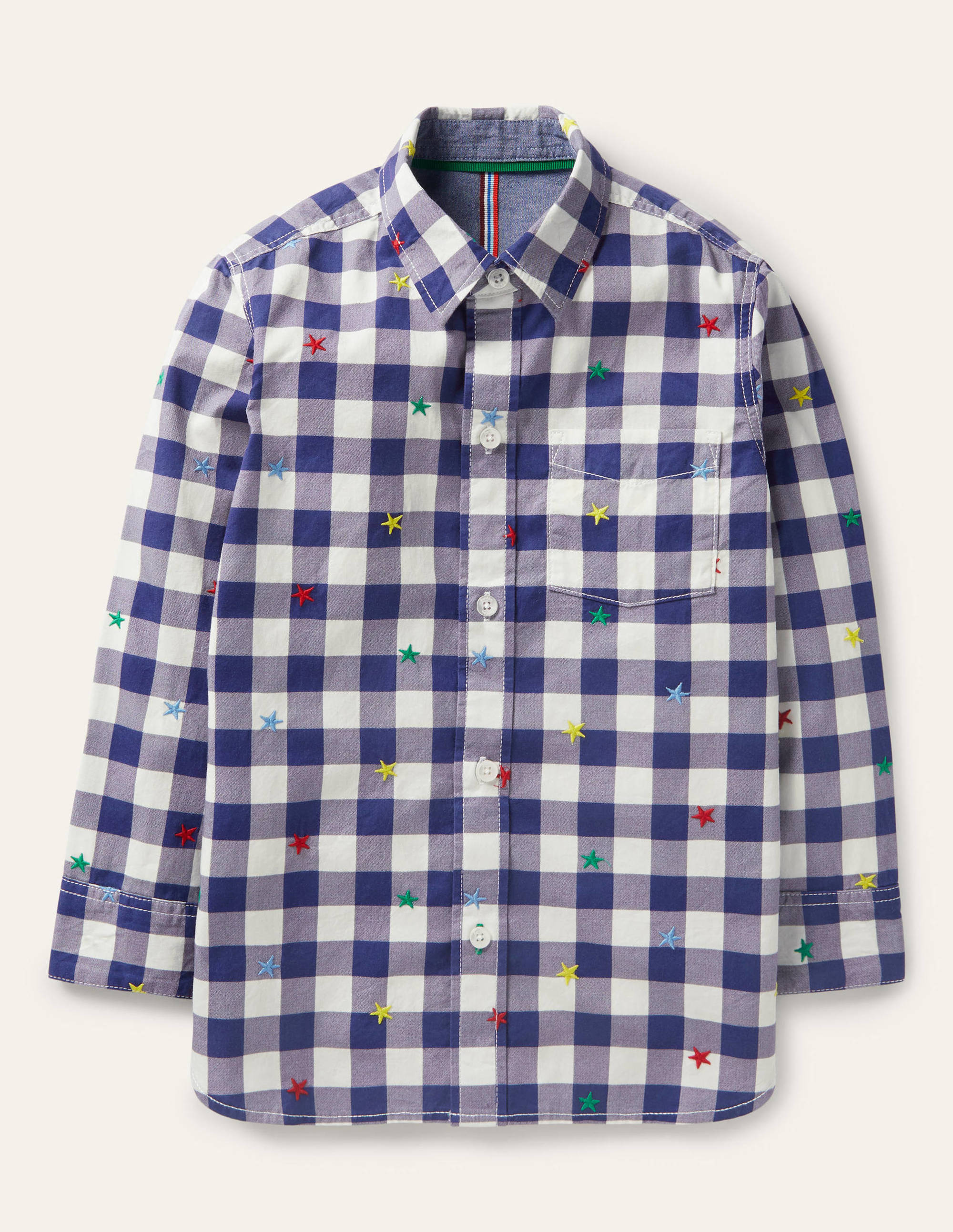Lässiges Twill-Hemd-Navy/Naturweiß, Regenbogensterne