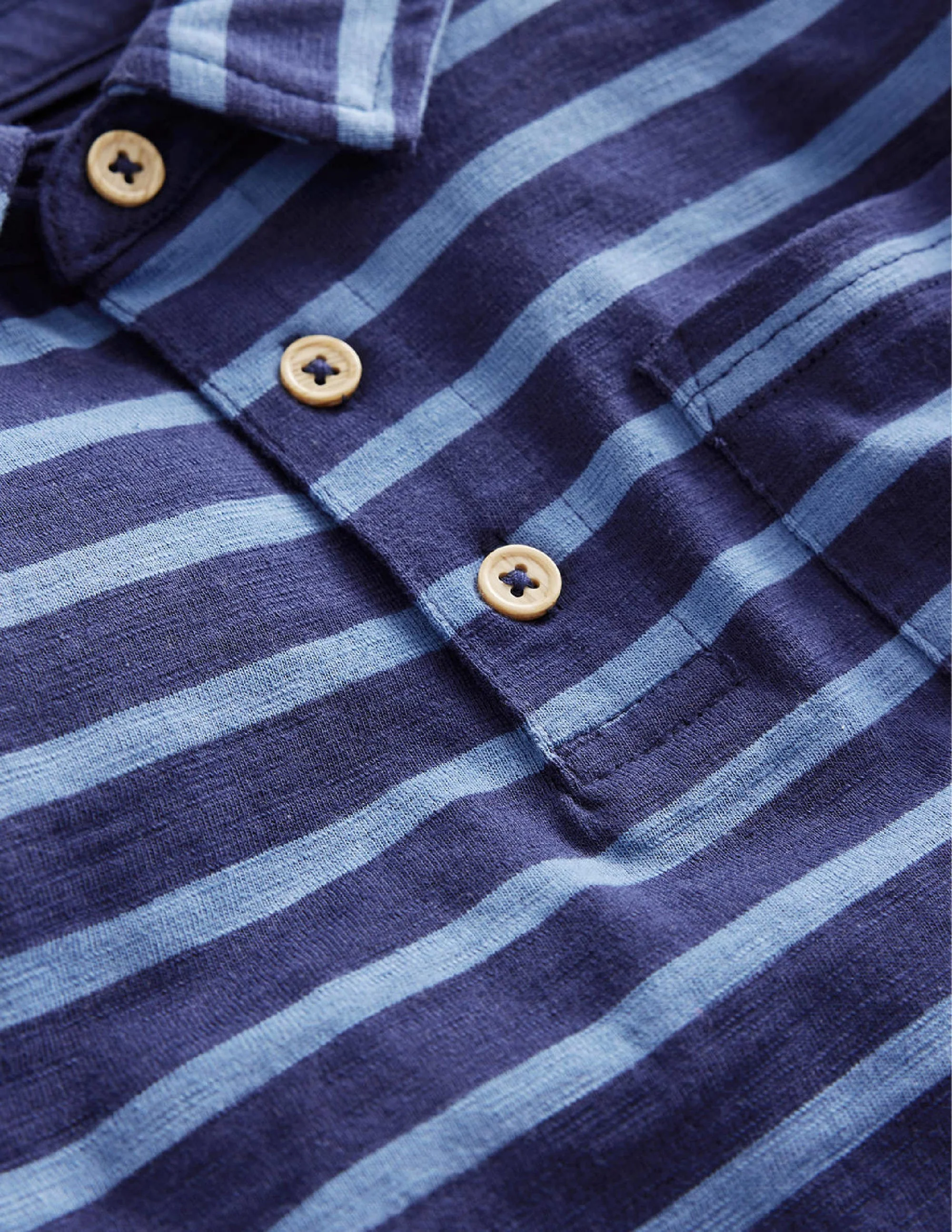Langärmliges Flammgarn-Poloshirt mit Streifen-Blau - Image 3