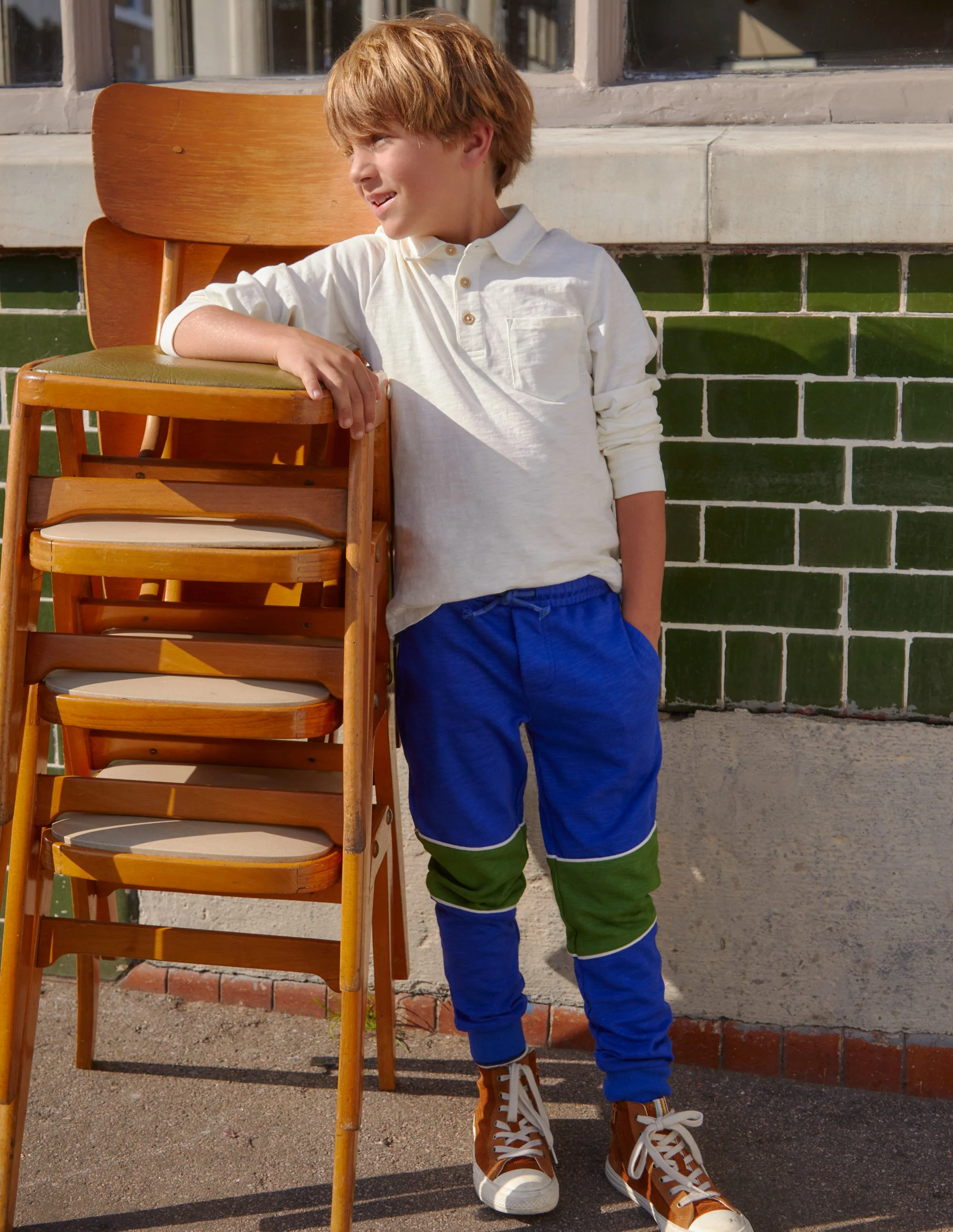 Langärmliges Flammgarn-Poloshirt-Naturweiß - Image 4