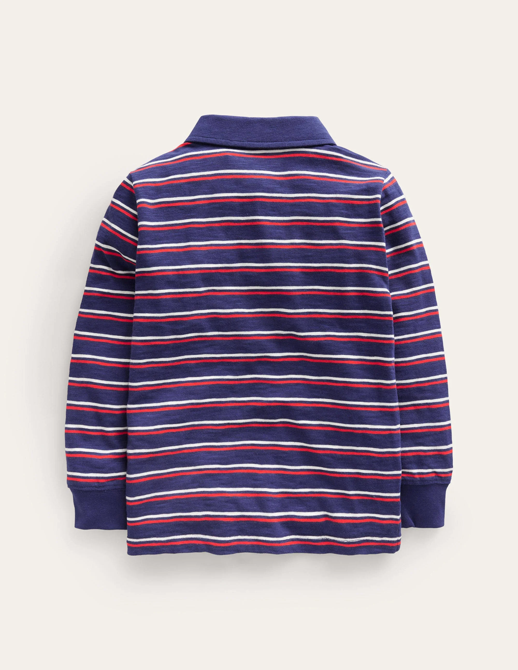 Langärmliges Flammgarn-Poloshirt-Naturweiß/Saphirblau/Mohnblumenrot - Image 2