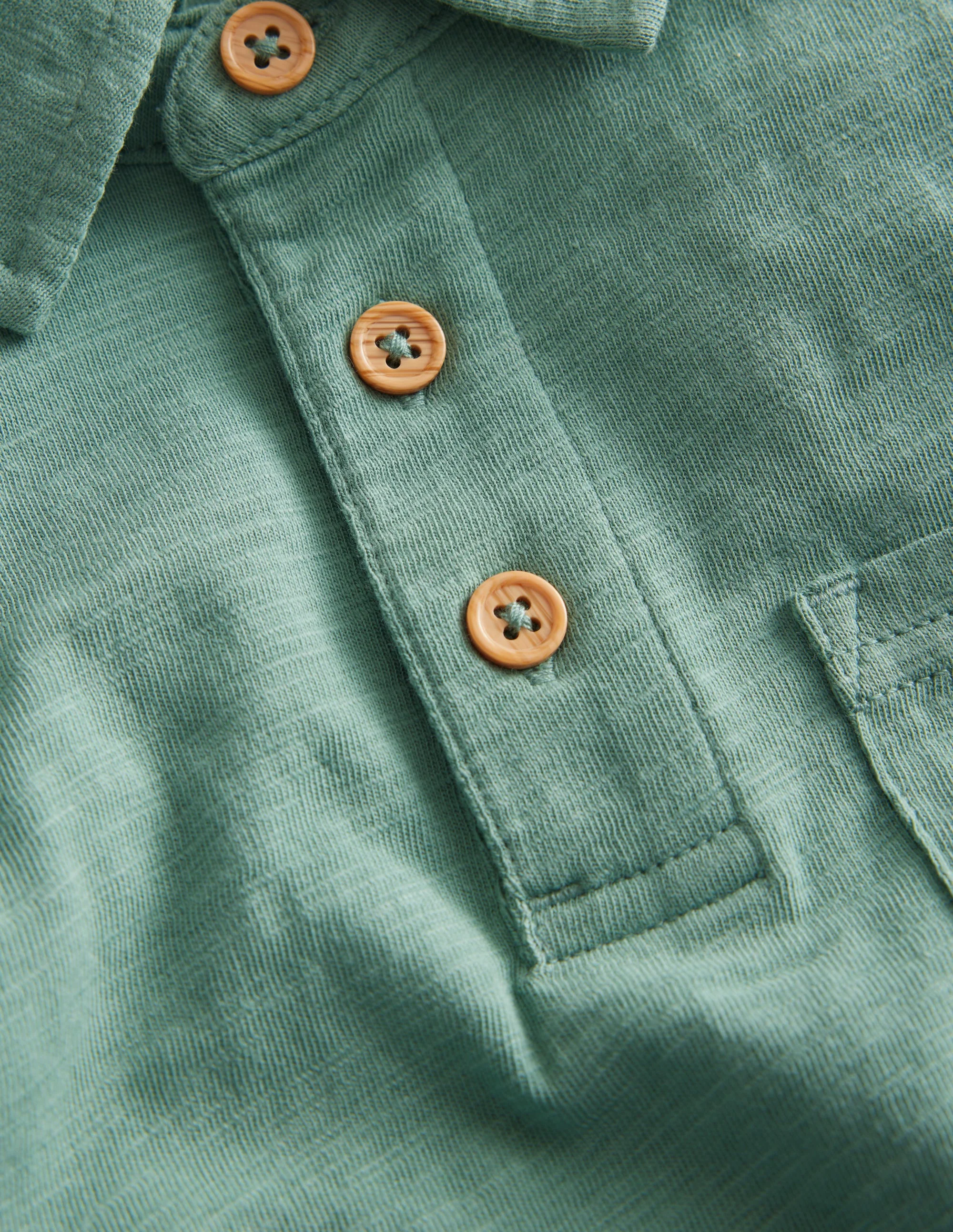 Langärmliges Flammgarn-Poloshirt-Rauchgrün - Image 3