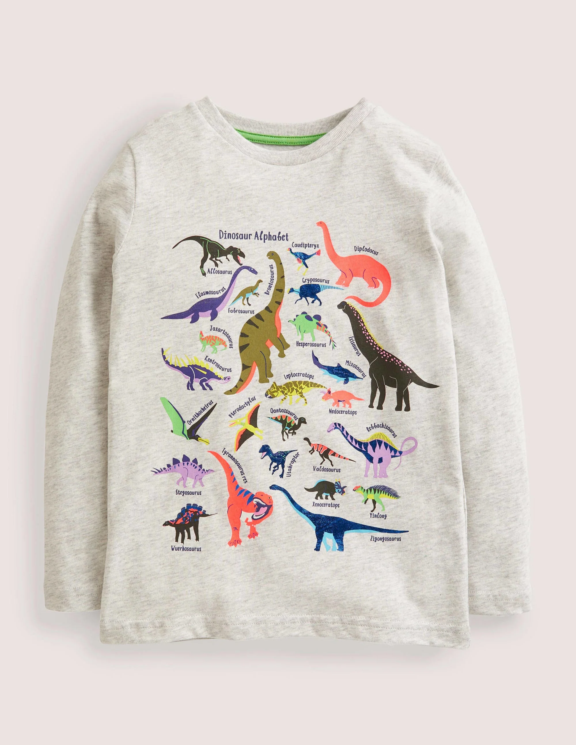 Langärmliges Oberteil mit Motiv-Silber Meliert, Dinos