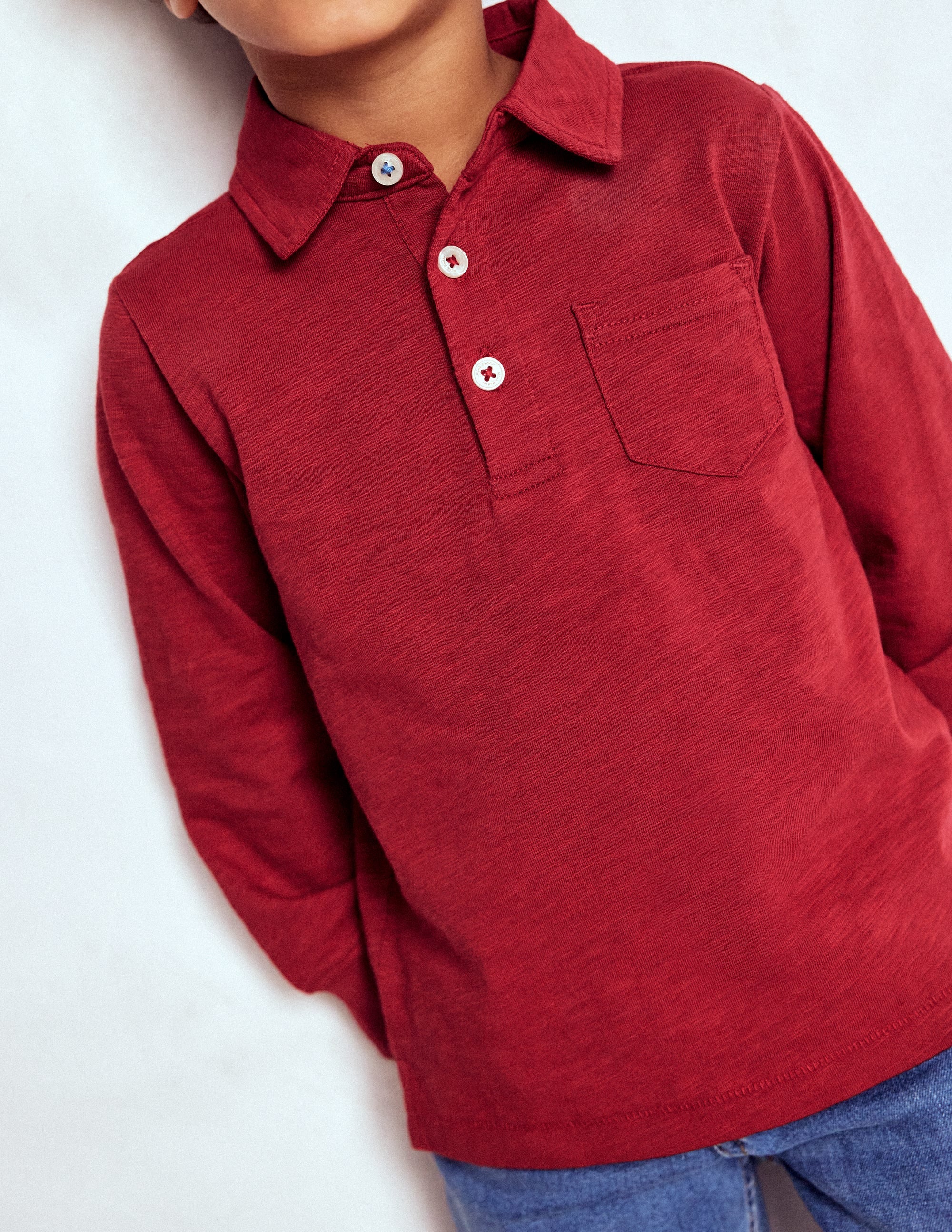 Langärmliges Poloshirt aus Flammgarn-Rot Lakritz - Image 2