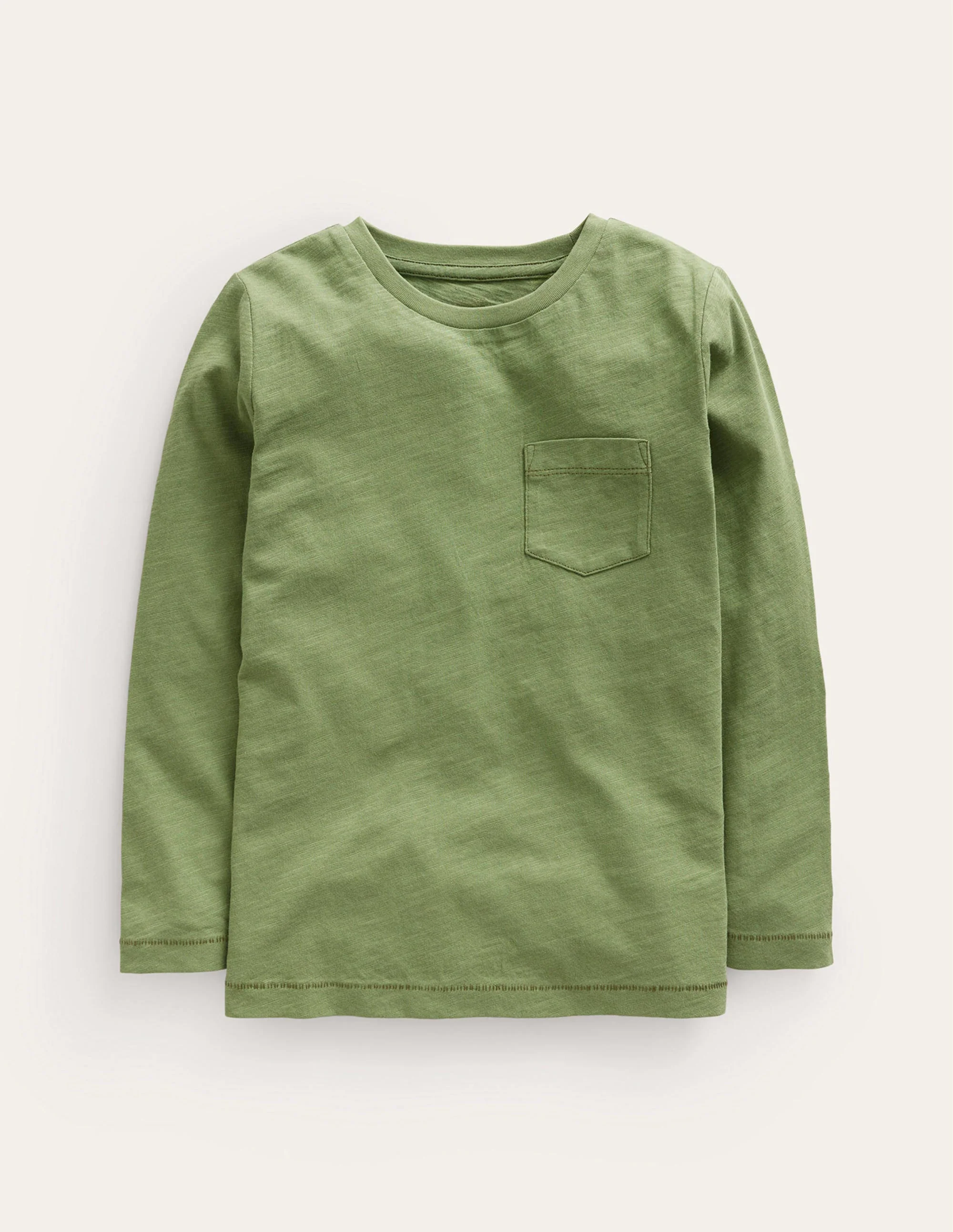 Langärmliges T-Shirt in gewaschener Optik-Safarigrün