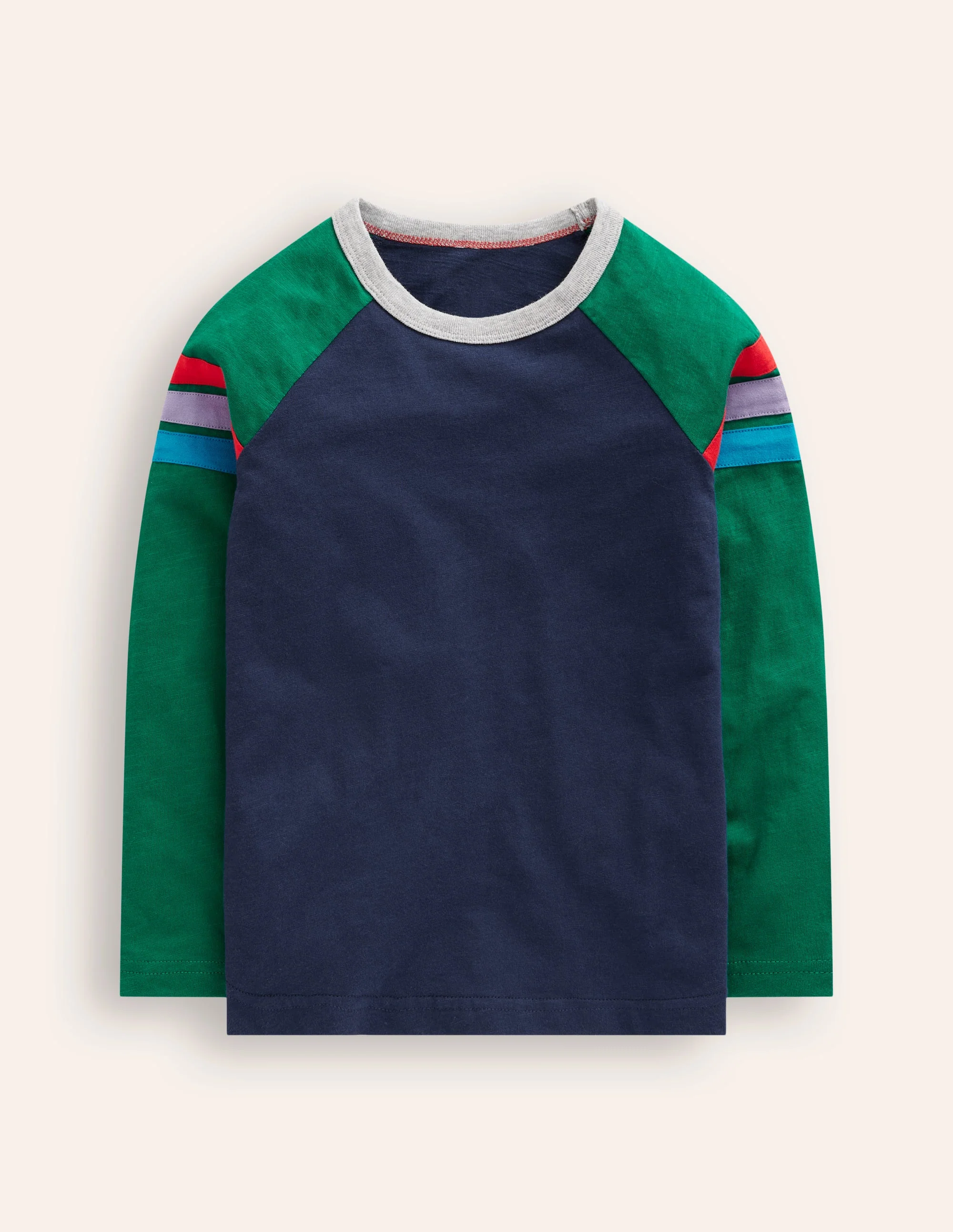 Langärmliges T-Shirt mit Raglanärmeln-Juwelgrün/ Marineblau