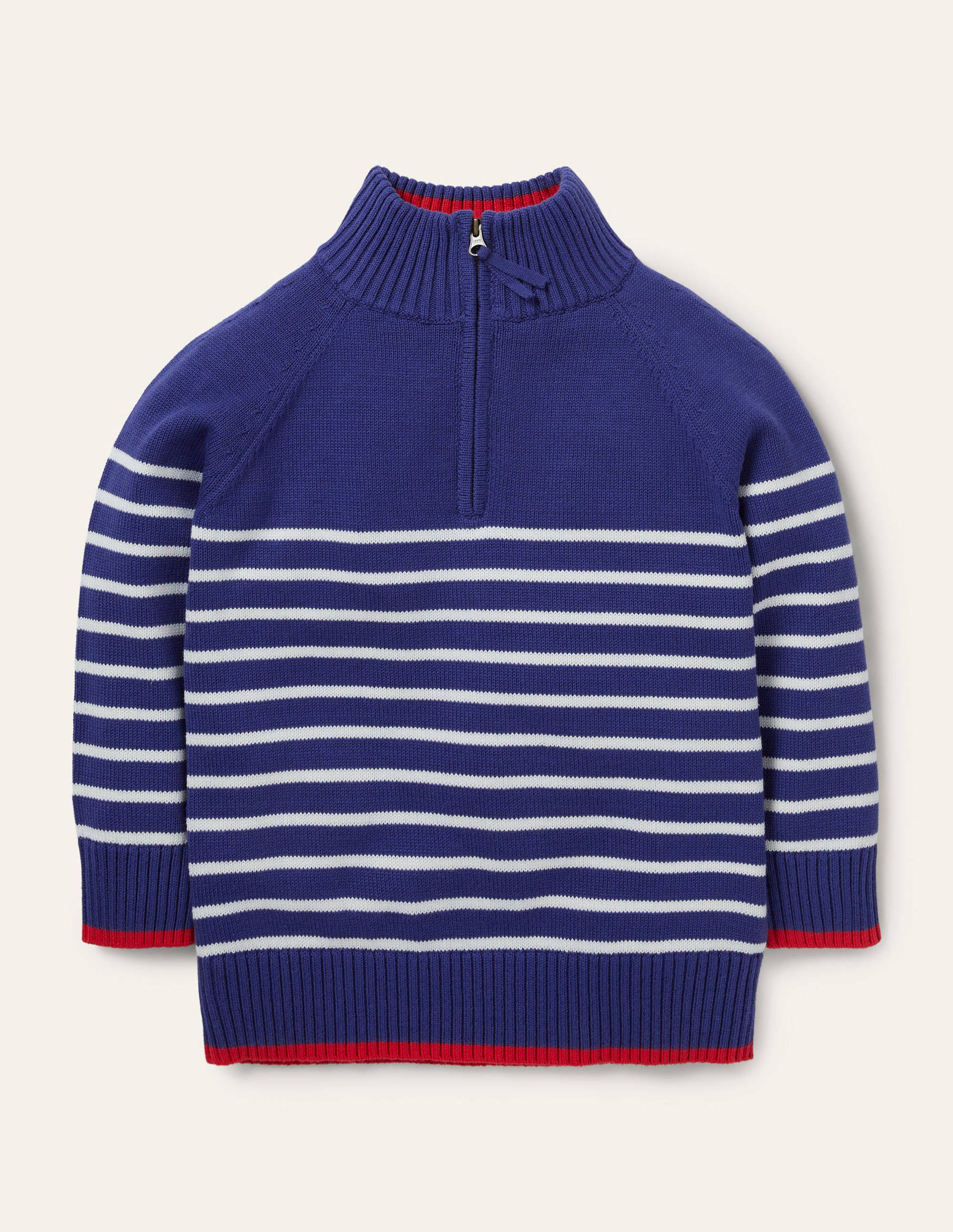 Leichter Pullover mit halbem Reißverschluss-Segelblau/Naturweiß
