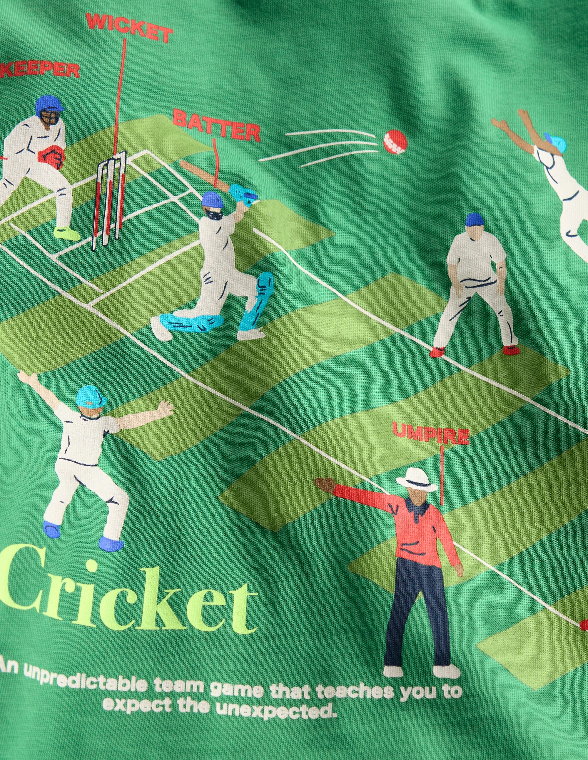 Lockeres T-Shirt mit Sportgrafik-Sattes Smaragdgrün Cricket - Image 3