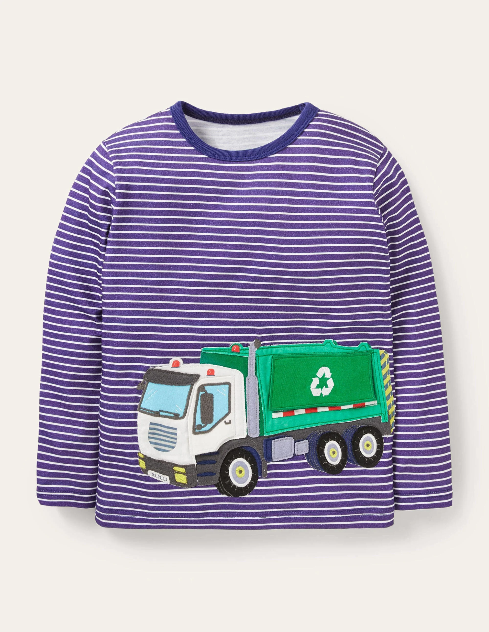 Oberteil mit Fahrzeug-Aufklappmotiv-Segelblau/Naturweiß, Recycling