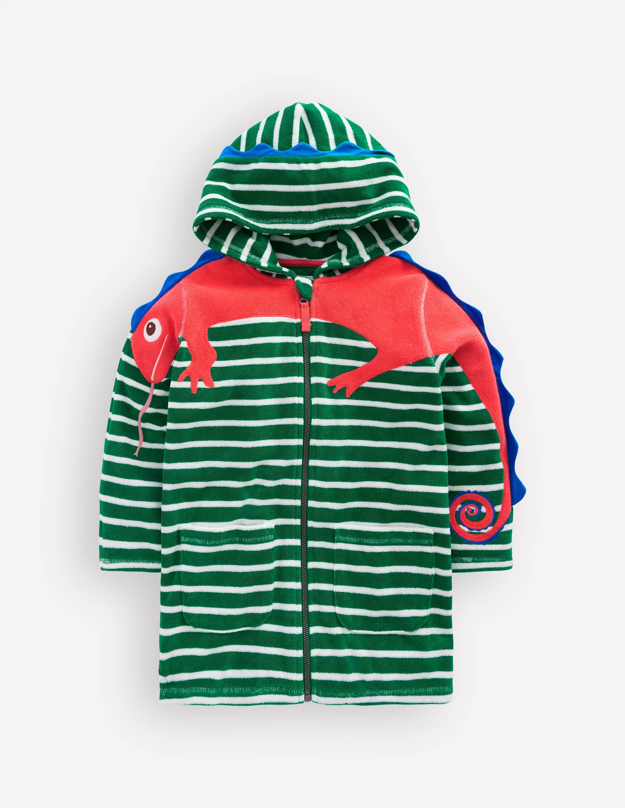 Origineller Frottee-Badeponcho mit Reißverschluss-Chamäleon Grün Streifen - Image 4