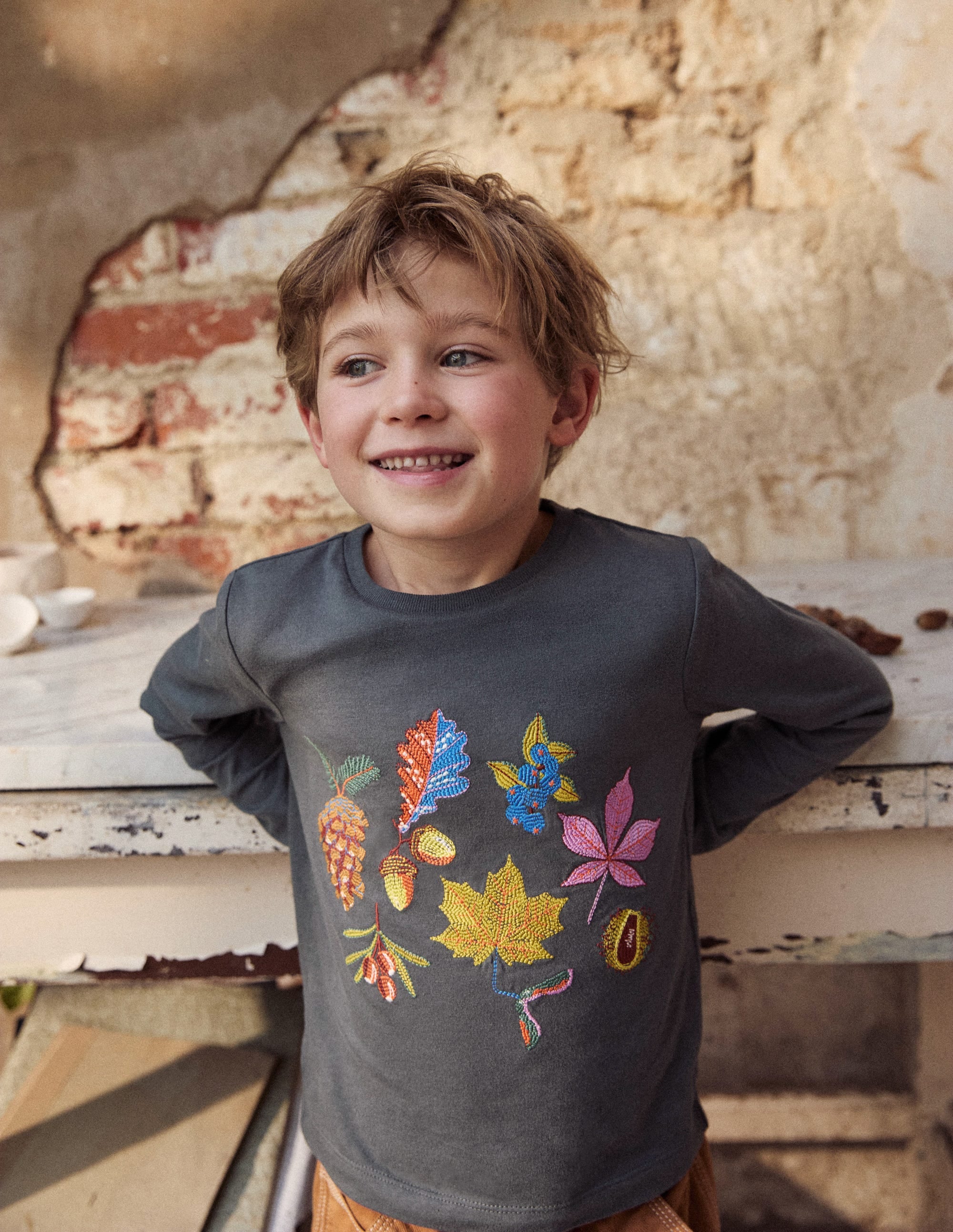Originelles Superstitch-T-Shirt mit Gittermotiv-Rauchgrau Herbstblätter - Image 4