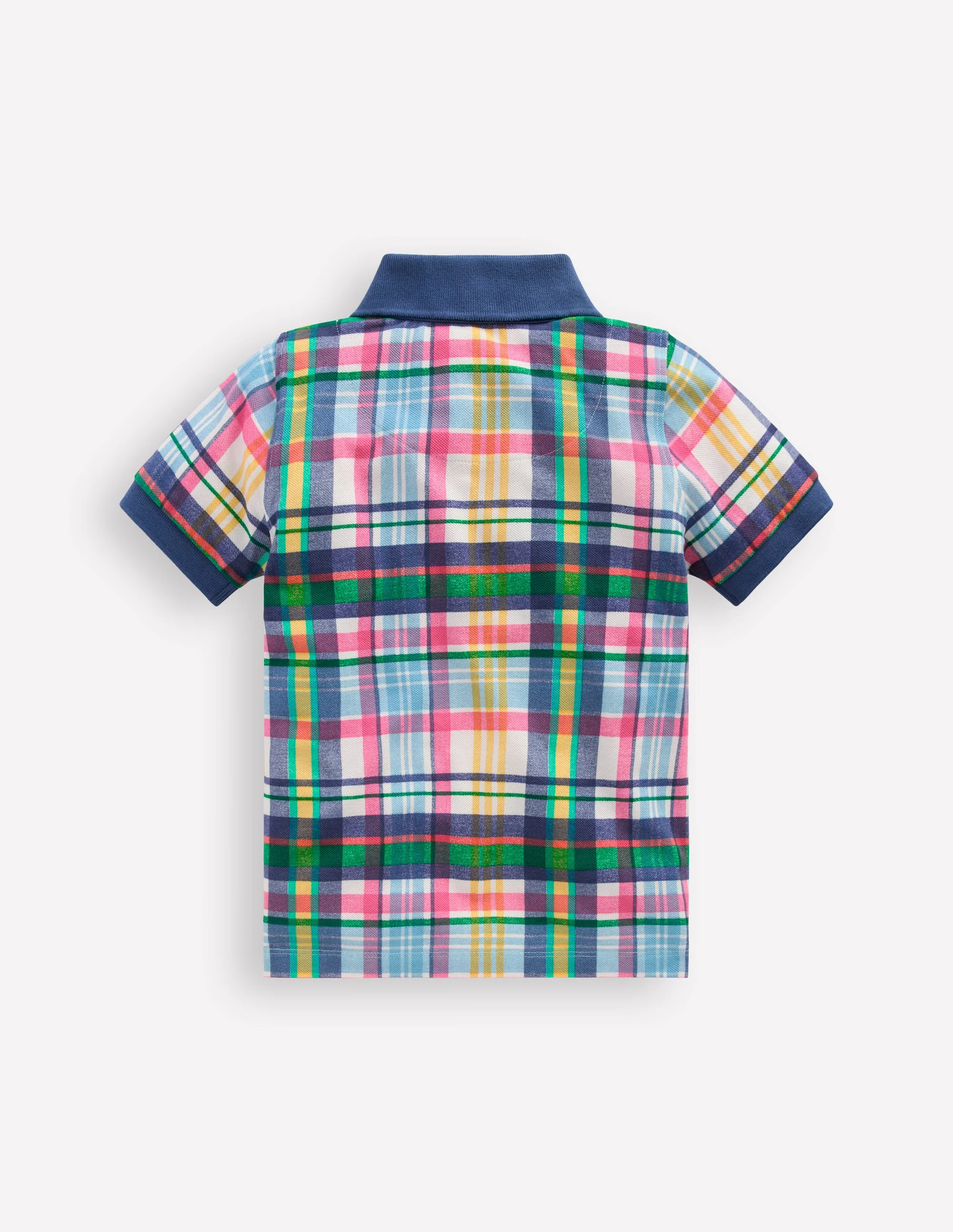 Piqué-Polohemd-Naturweiß, Rosa & Grüne Madras - Image 2