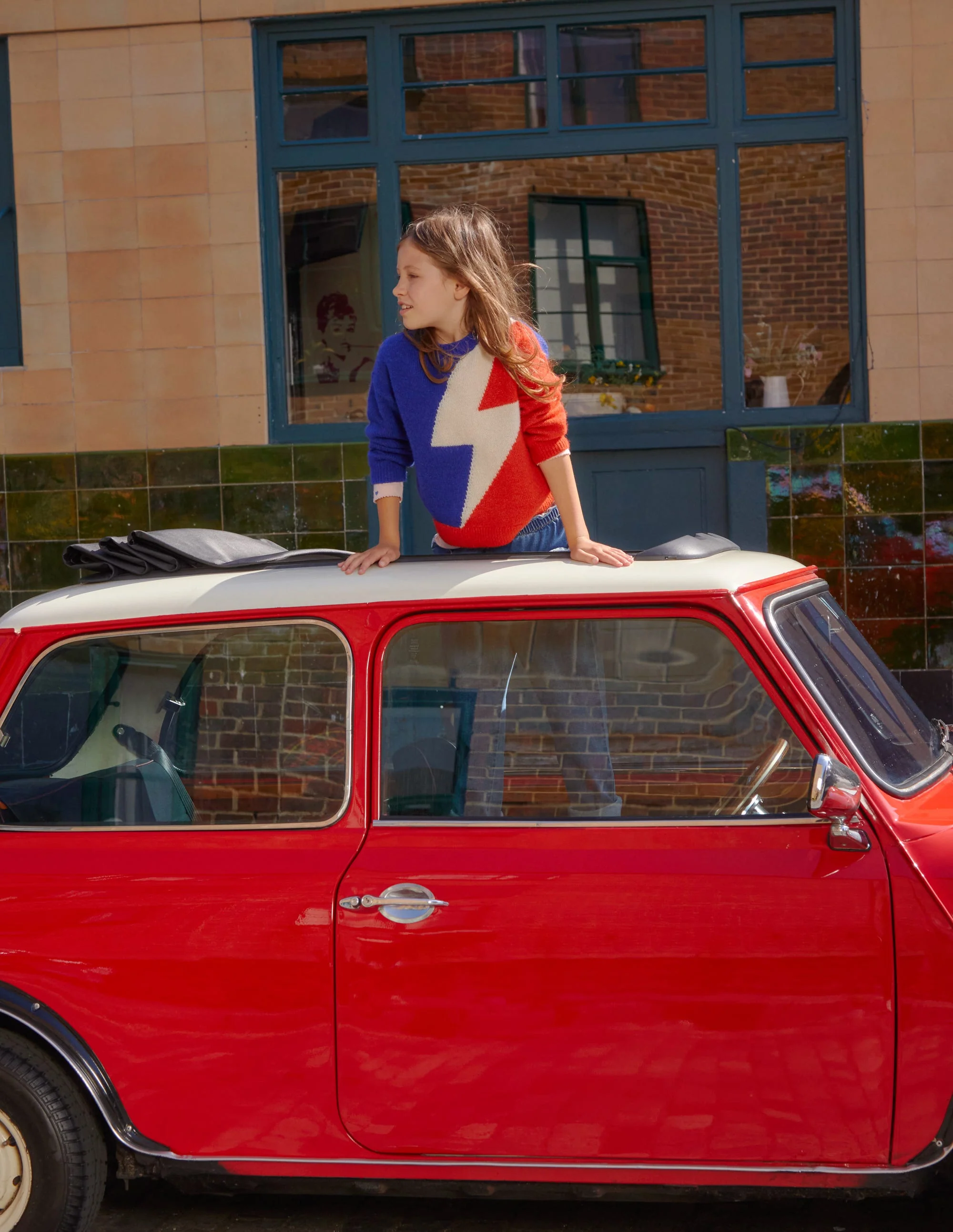 Pullover mit leuchtendem Blitz-Blaugrün/Dahlienrot - Image 4