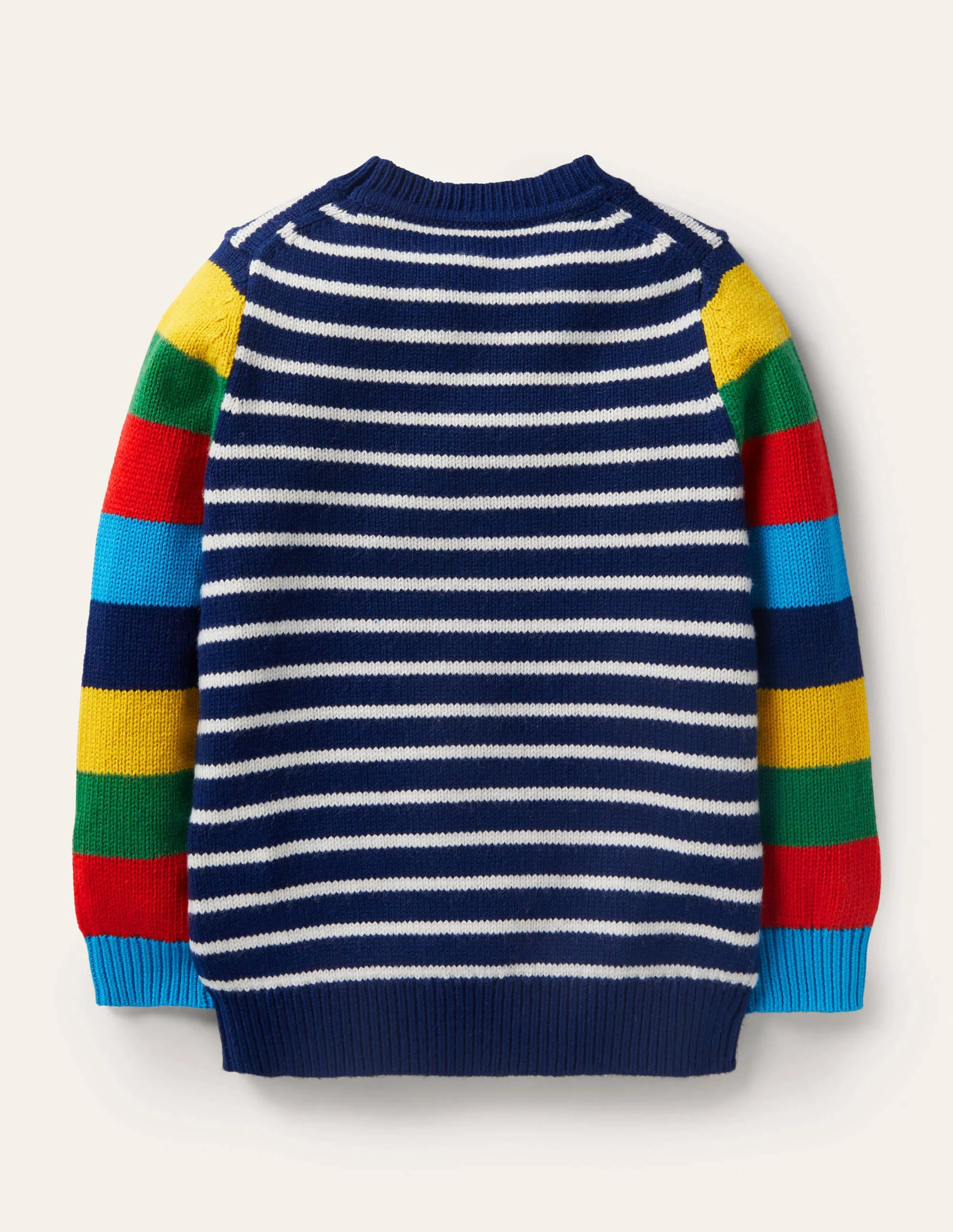Pullover mit Rundhalsausschnitt und Blockfarben-Schuluniform-Navy/Regenbogen - Image 2