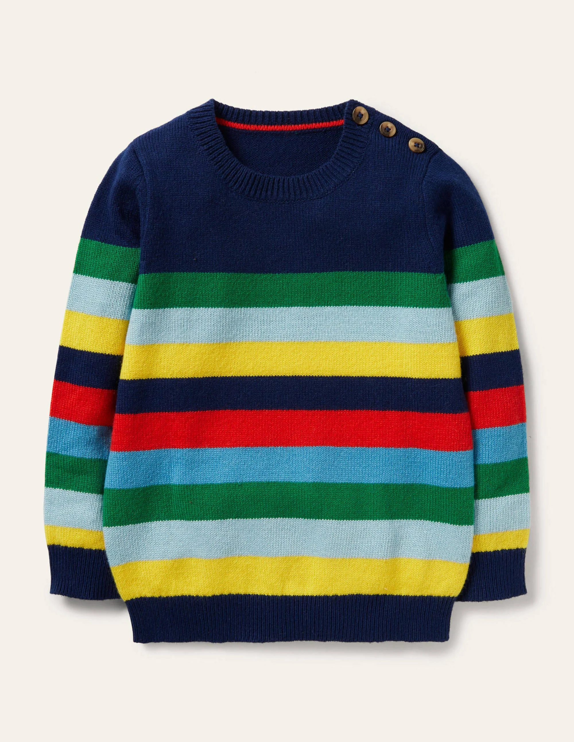 Pullover mit Rundhalsausschnitt und Blockfarben-Schuluniform-Navy/Regenbogen