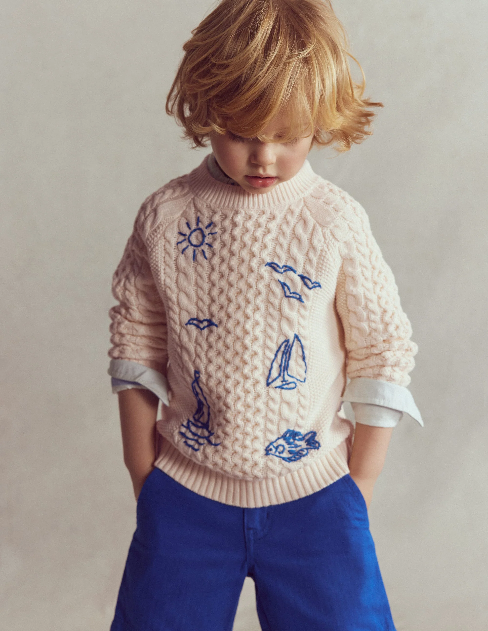 Pullover mit Zopfmuster und Stickerei-Warmes Naturweiß - Image 4