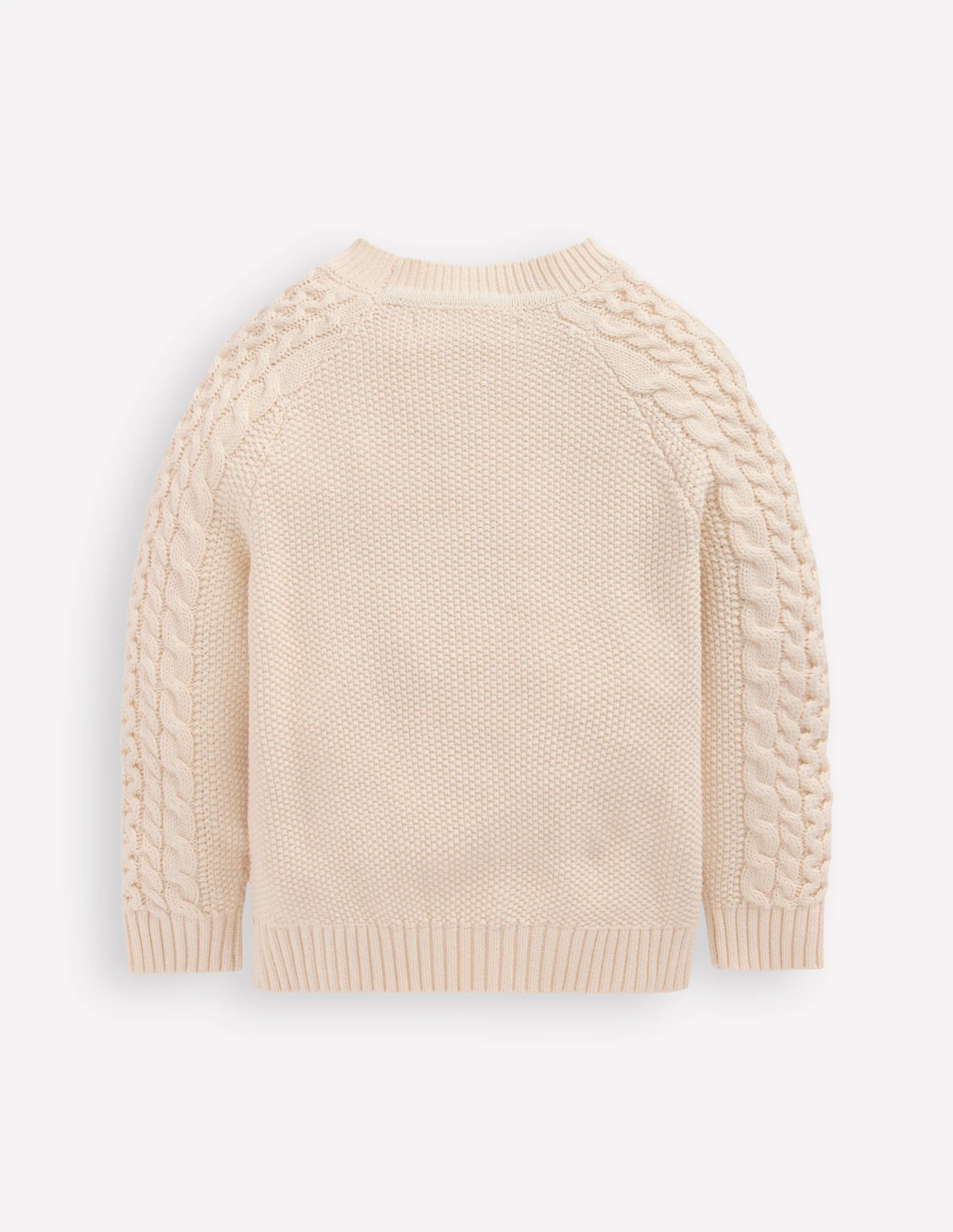 Pullover mit Zopfmuster und Stickerei-Warmes Naturweiß - Image 7