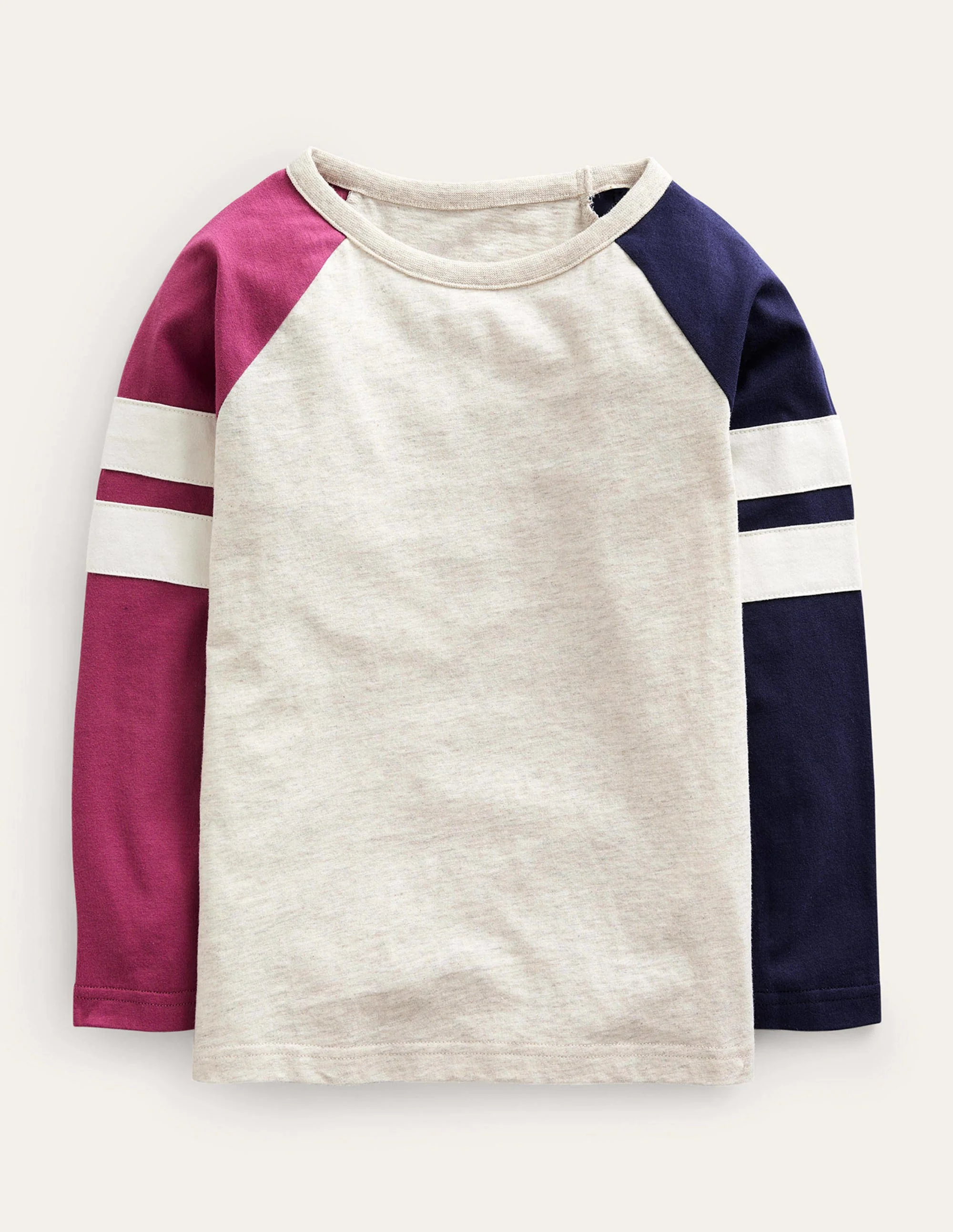Raglan-T-Shirt mit Blockfarben-Haferbeige/Marineblau/Beere Meliert