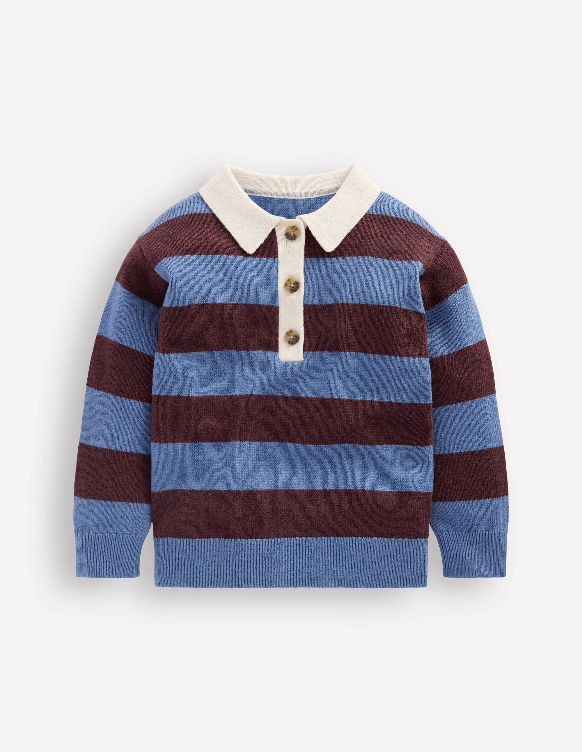 Rugby-Strickpullover-Blau/Braun, Gestreift