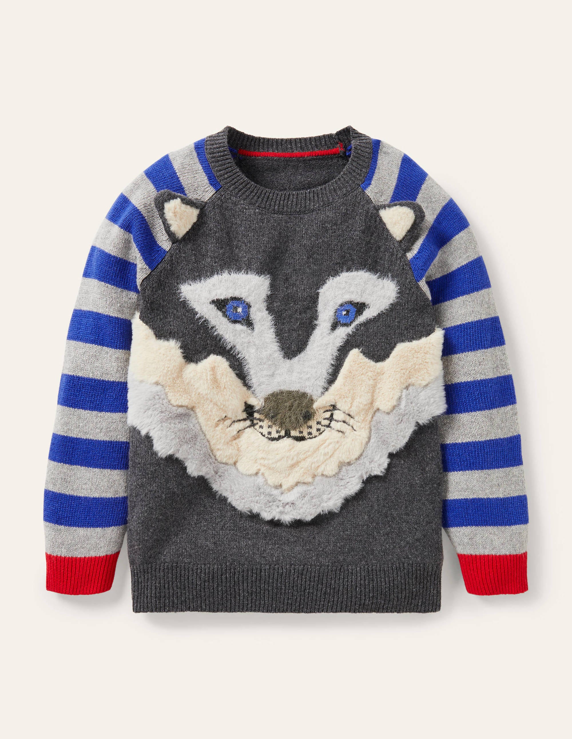 Rundhalspullover mit winterlichen Tieren-Anthrazit Meliert, Wolf