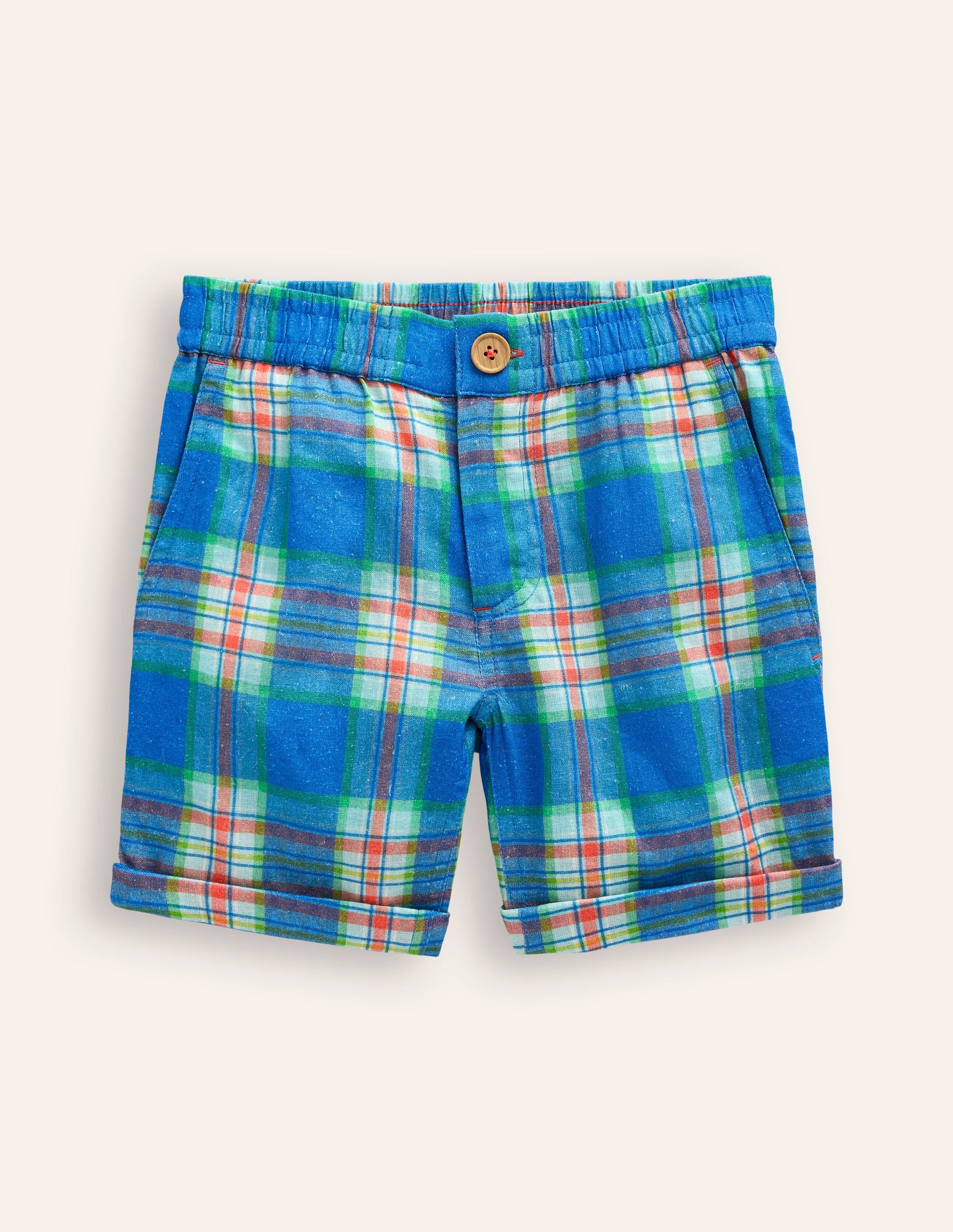 Schicke Shorts mit Umschlag-Blau/Grün Kariert