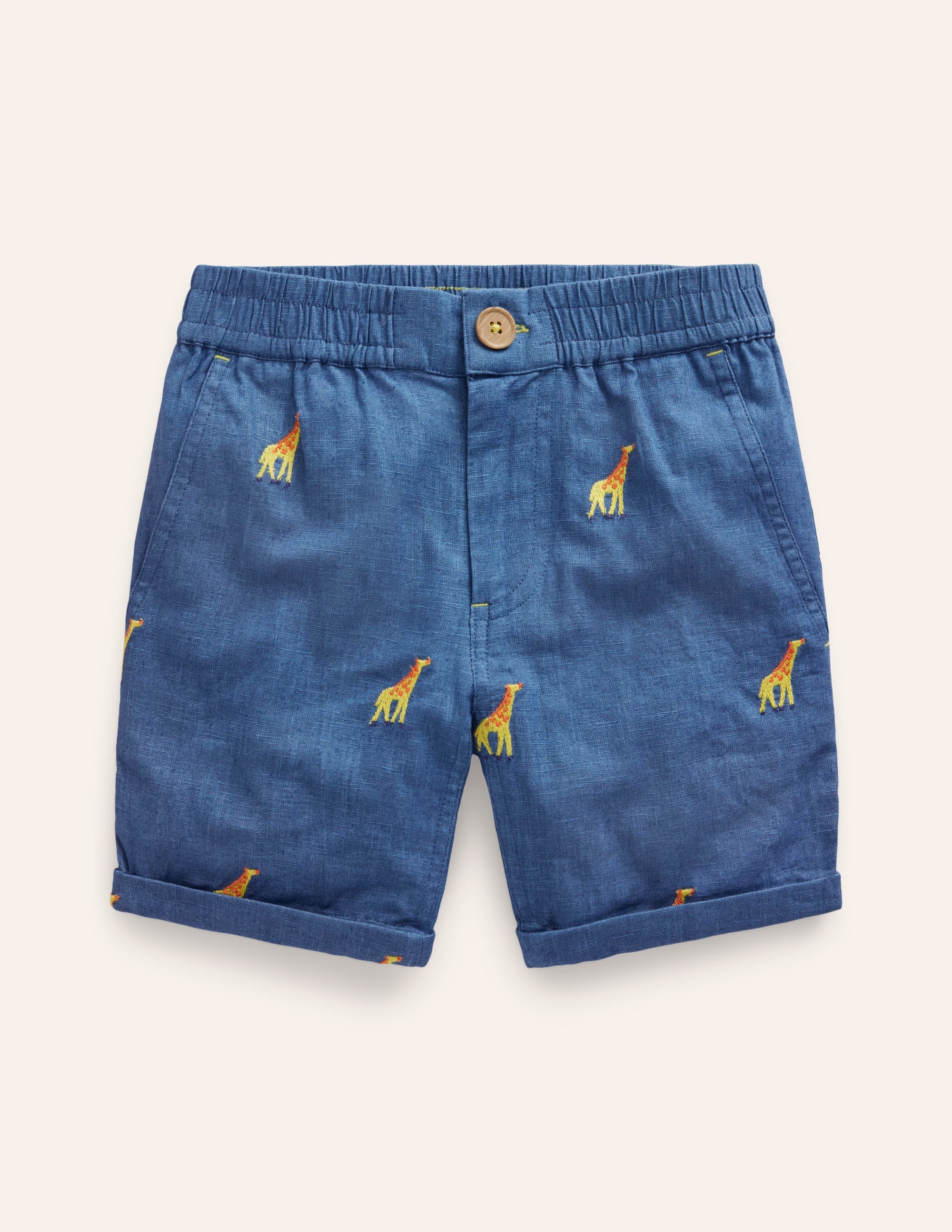 Schicke Shorts mit Umschlag-Chambray Giraffe Stickerei