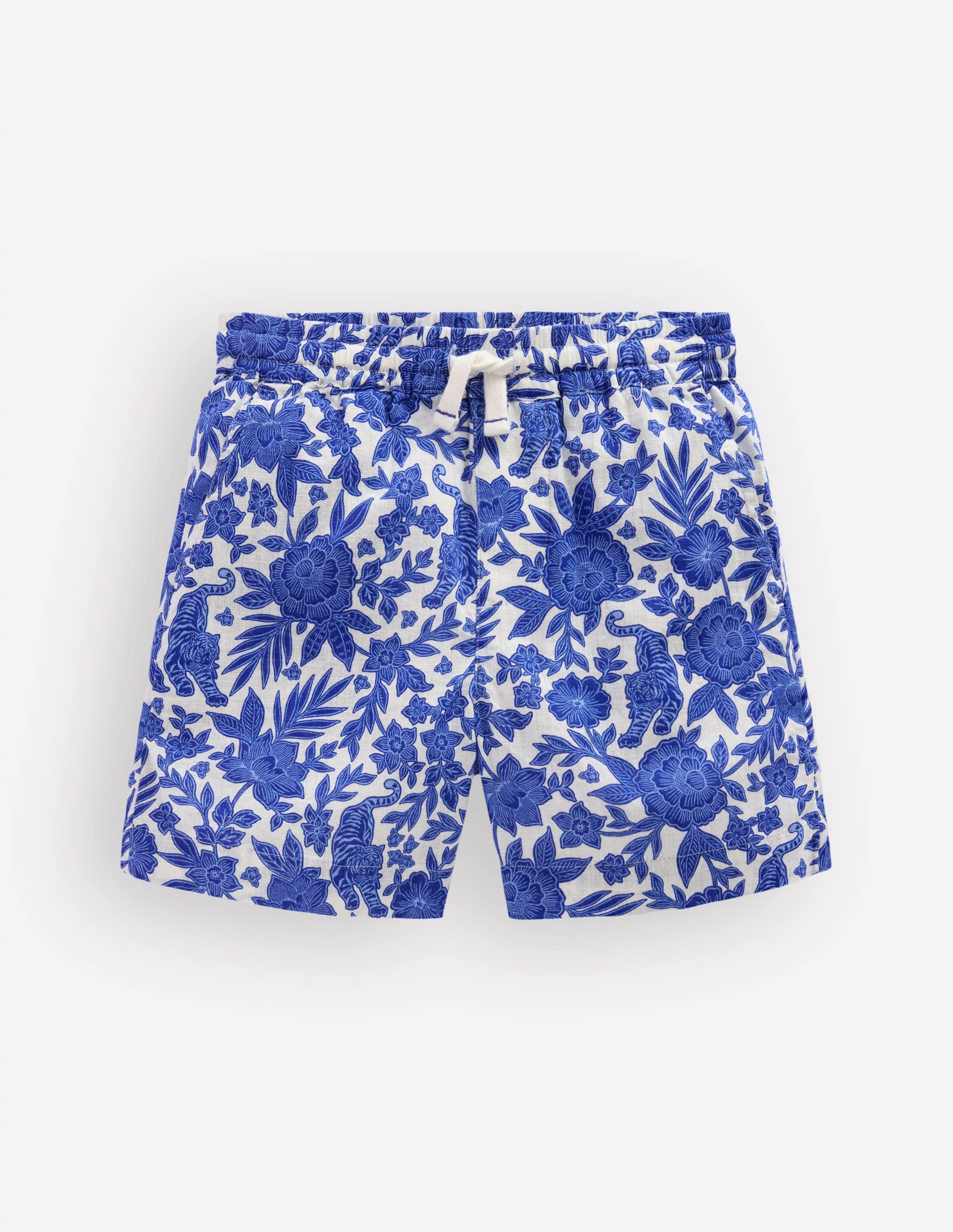Shorts aus Baumwollleinen-Dschungel Holzblock