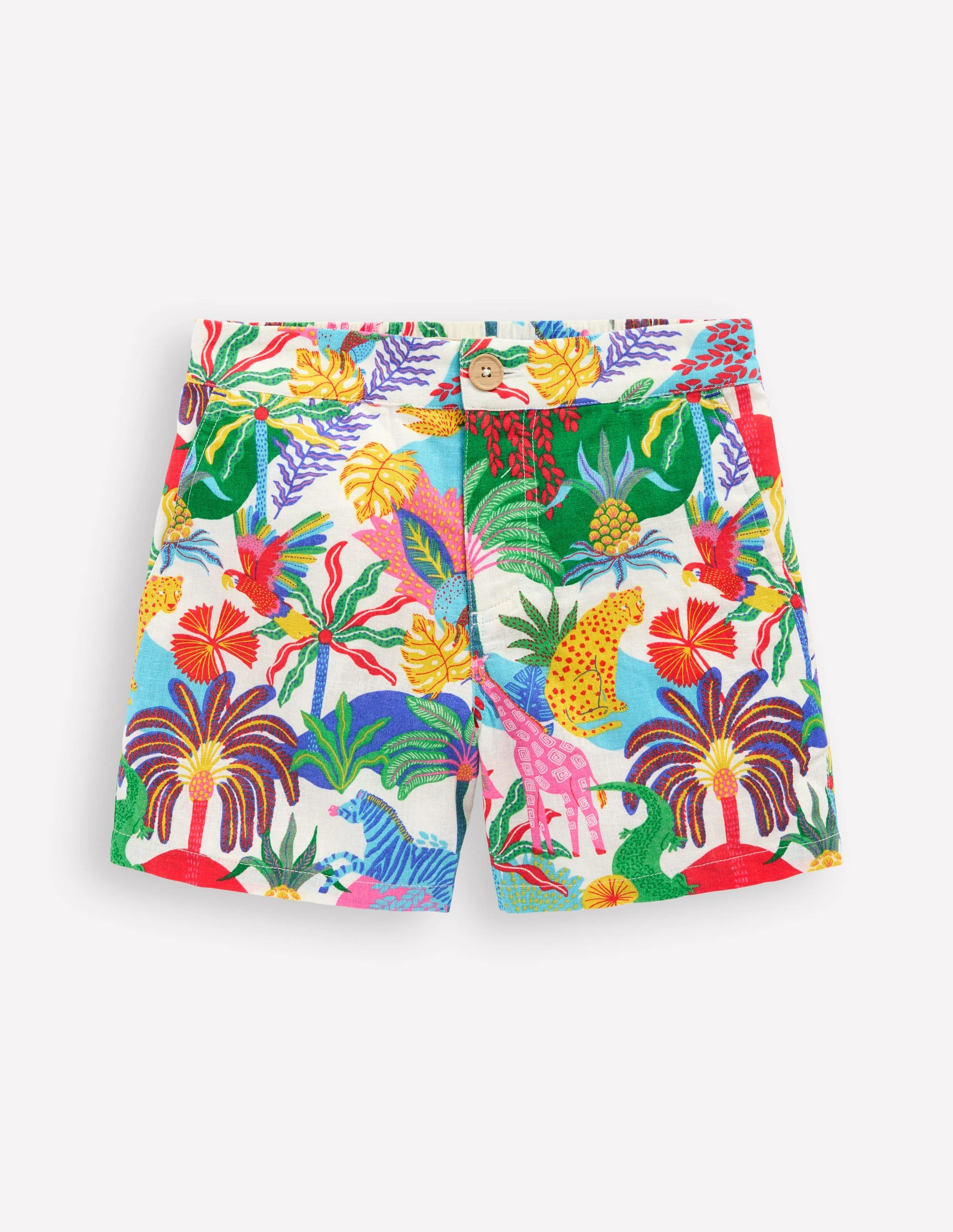 Shorts aus Baumwollleinen-Naturweiß Bunt Dschungel