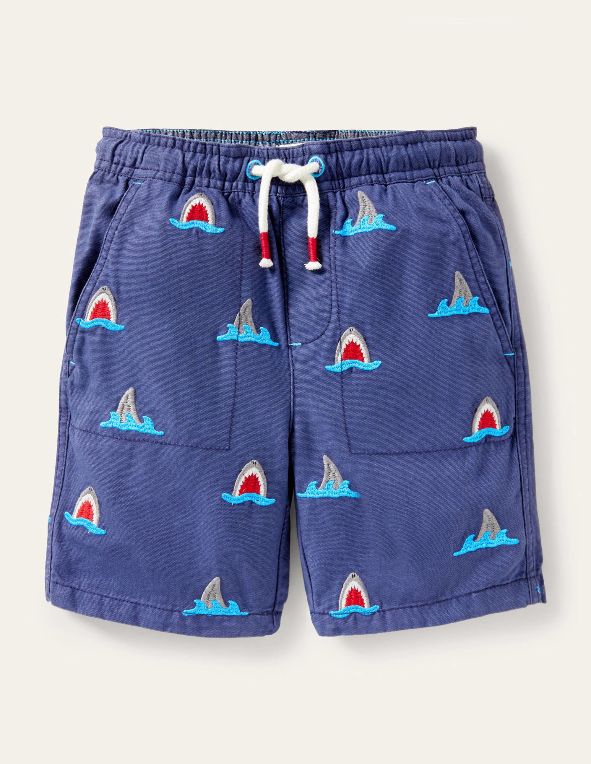 Shorts zum Hineinschlüpfen mit Kordelzug-Navy, Hai-Stickerei