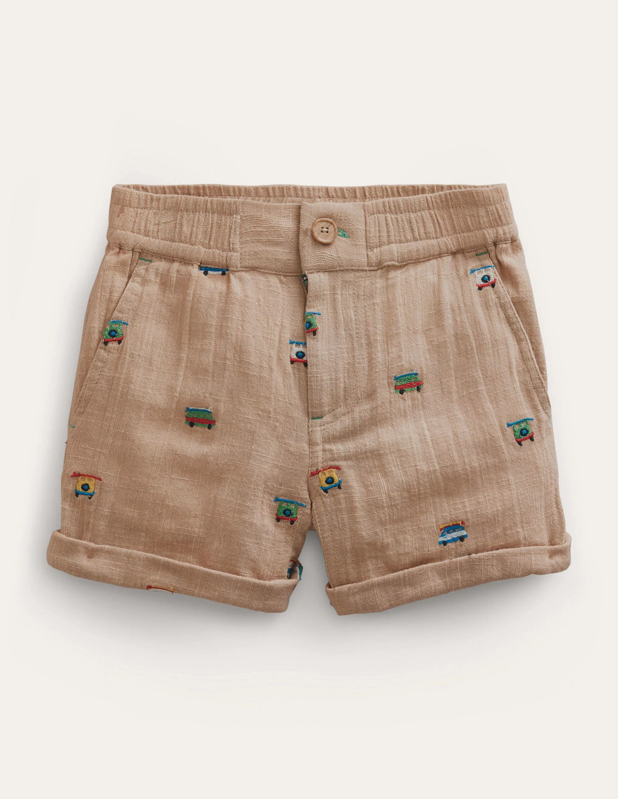 Smarte Shorts zum Hochkrempeln-Camper-Stickerei