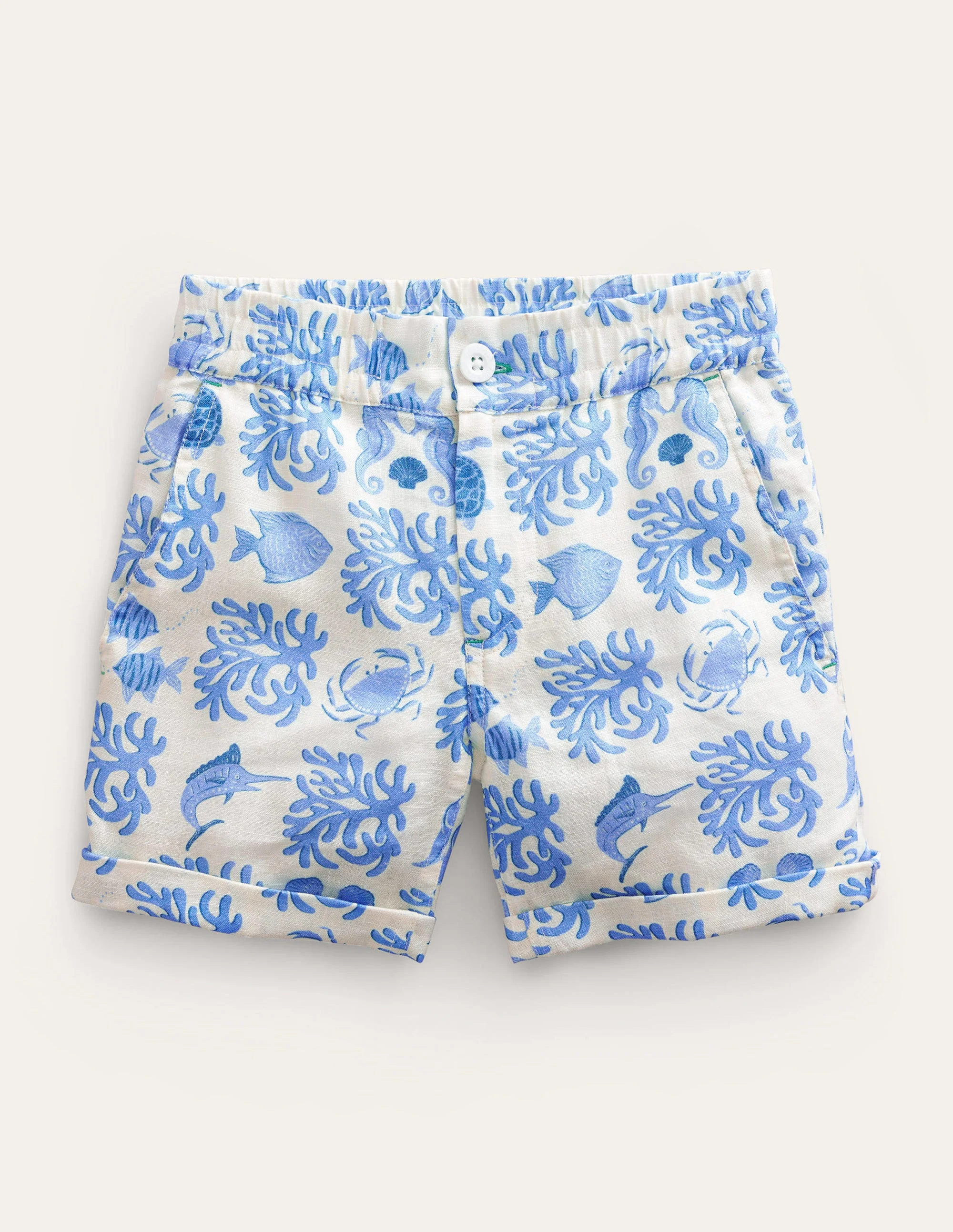 Smarte Shorts zum Hochkrempeln-Provence-Blau, Lagunenmuster