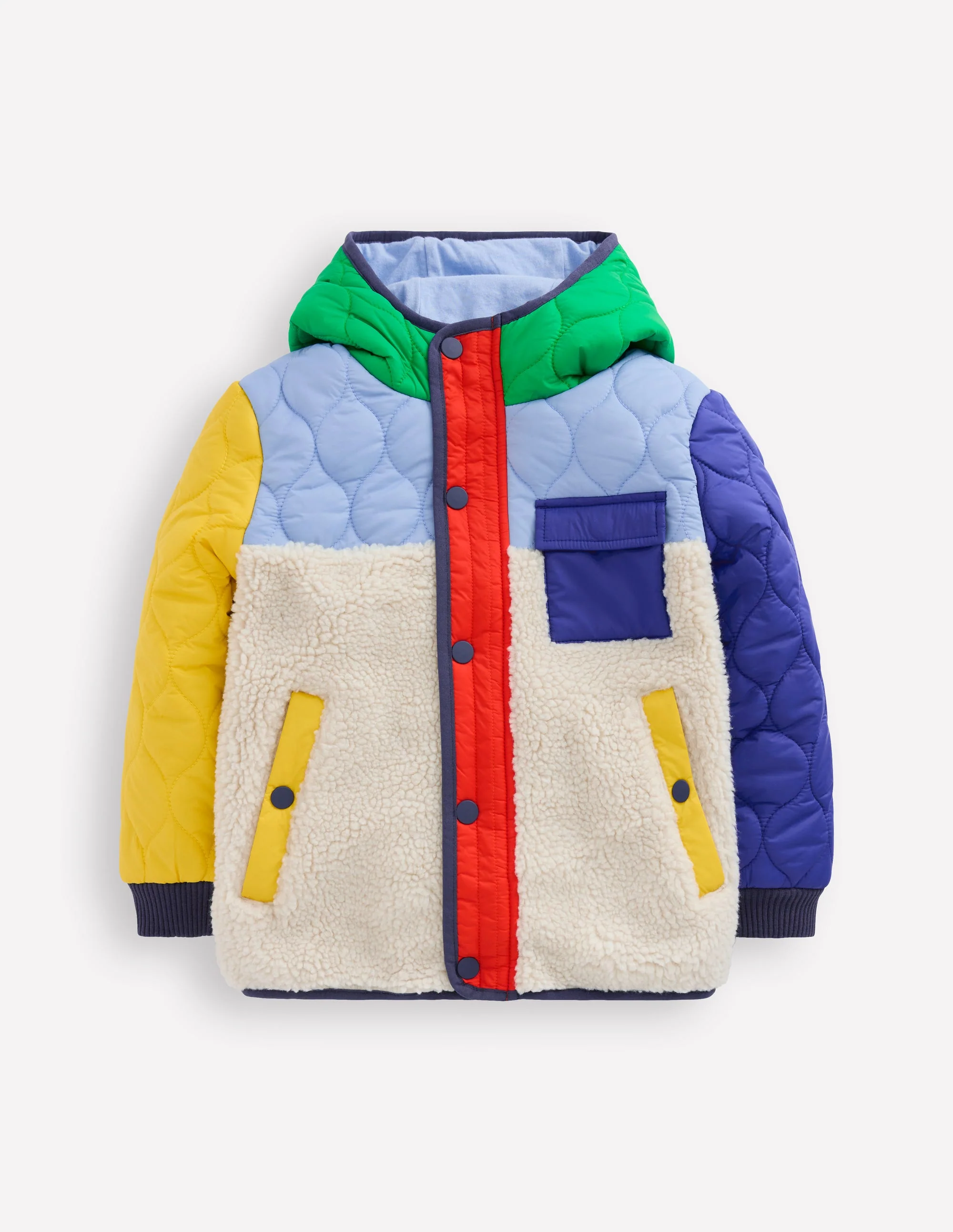 Steppjacke mit Teddyfell-Bunt, Blockfarben