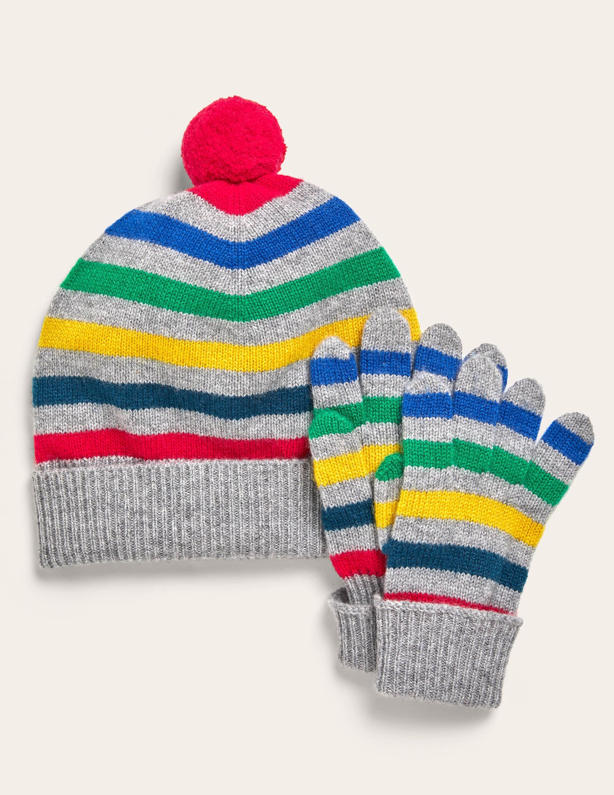 Strickset aus gestreiftem Kaschmir-Bunt, Gestreift