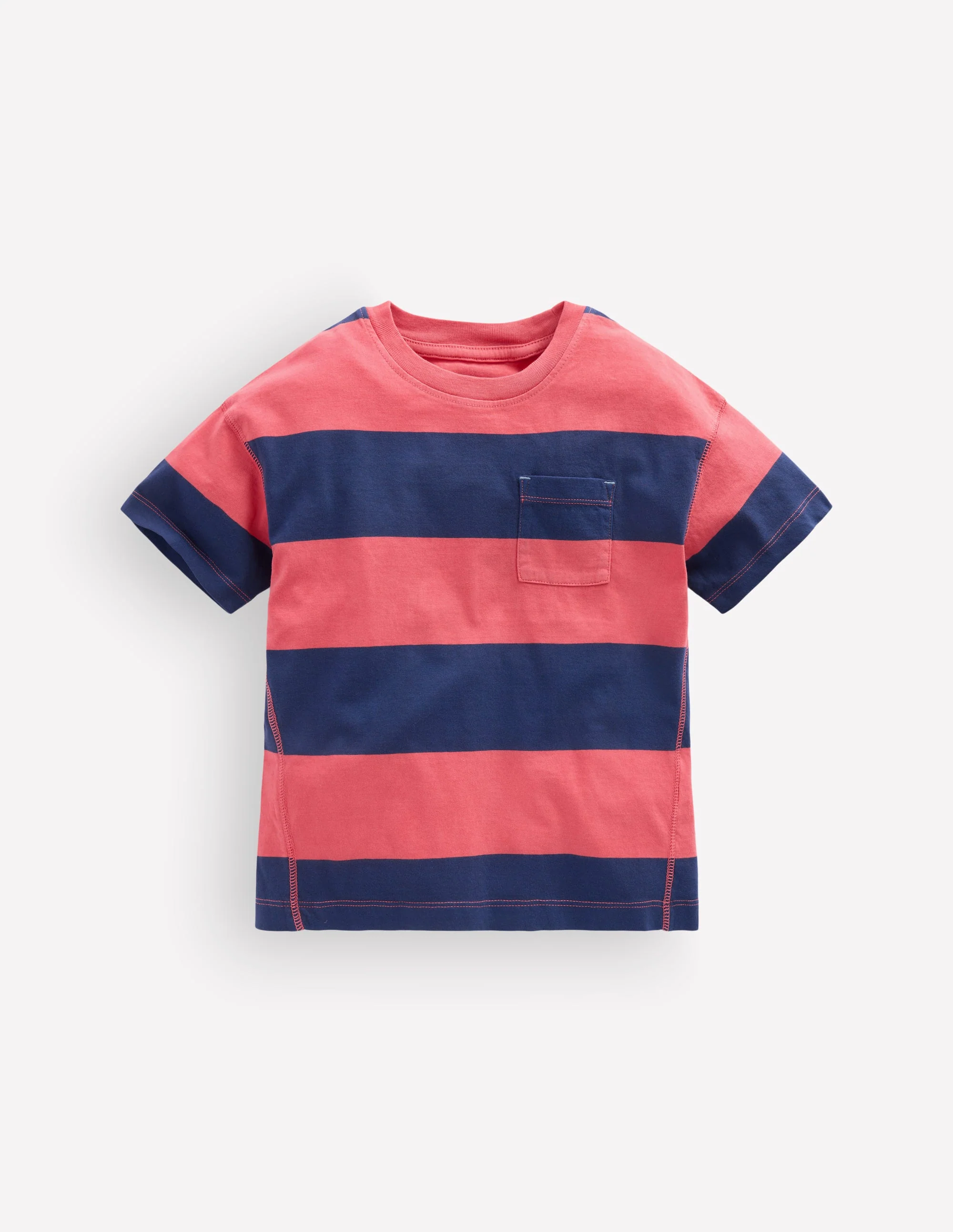 Stückgefärbtes, lockeres T-Shirt-Blutorange/Saphirblau