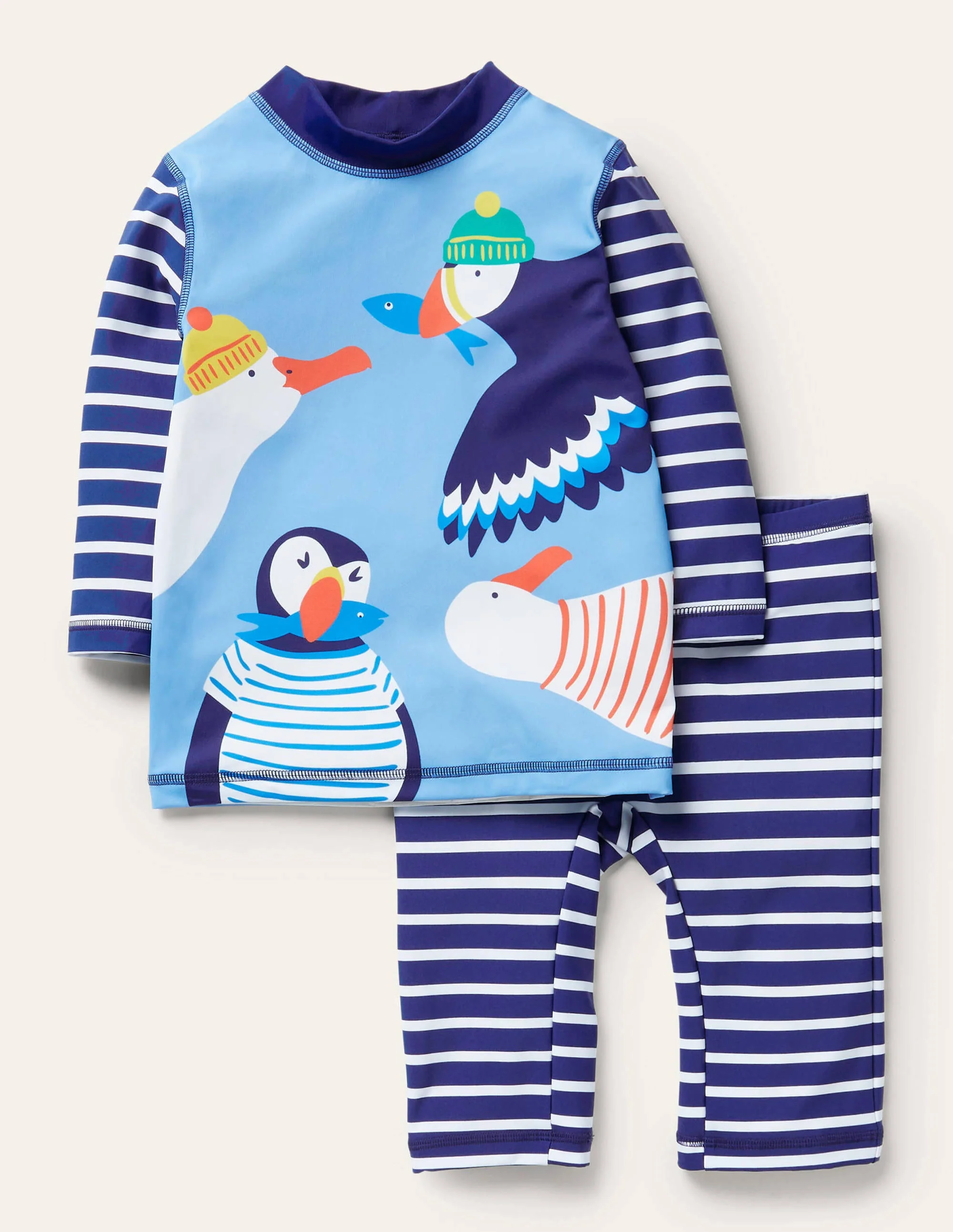 Surfanzug mit Sonnenschutz-Surfbrett-Blau, Papageitaucher