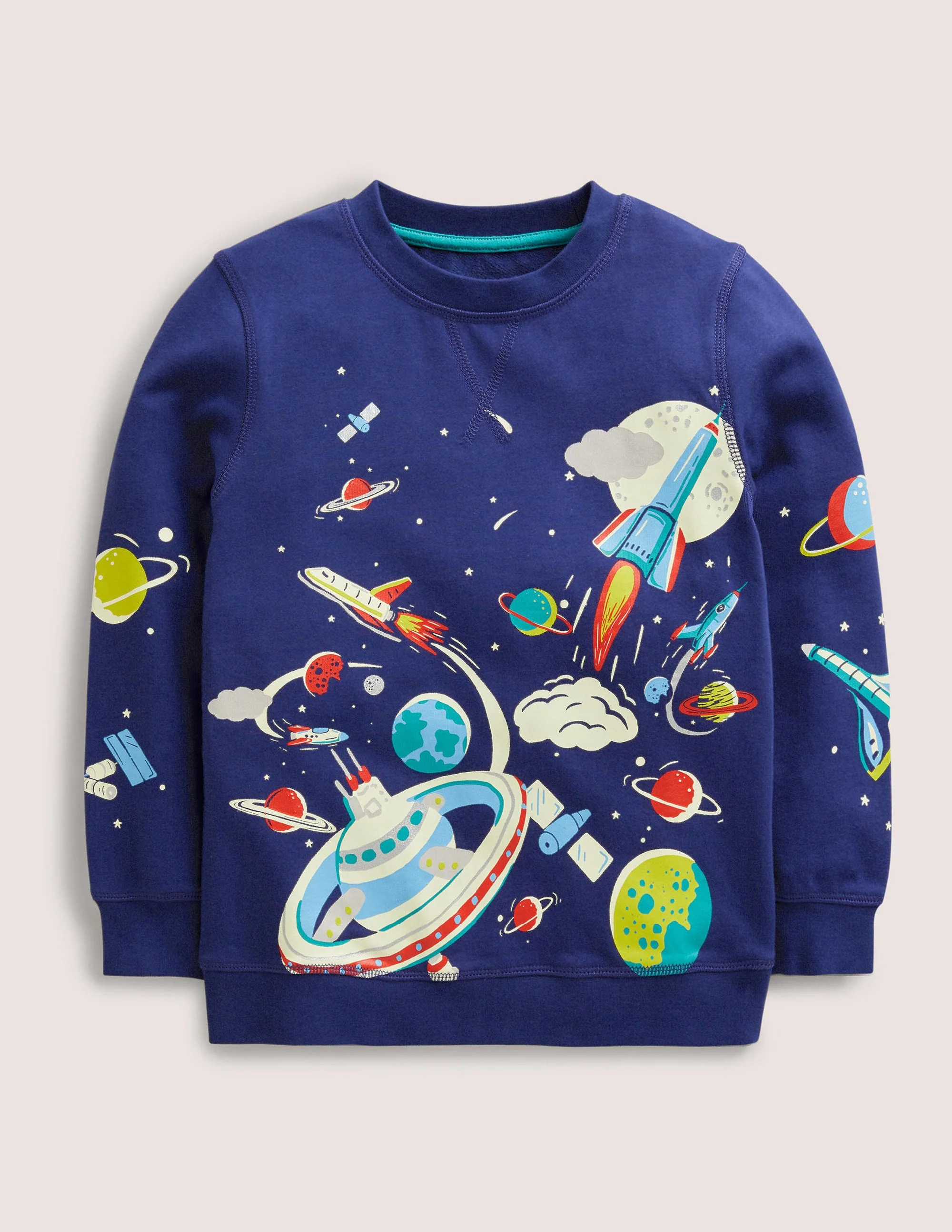 Sweatshirt mit leuchtendem Weltallmotiv-Schuluniform-Navy, Weltallmuster - Image 9