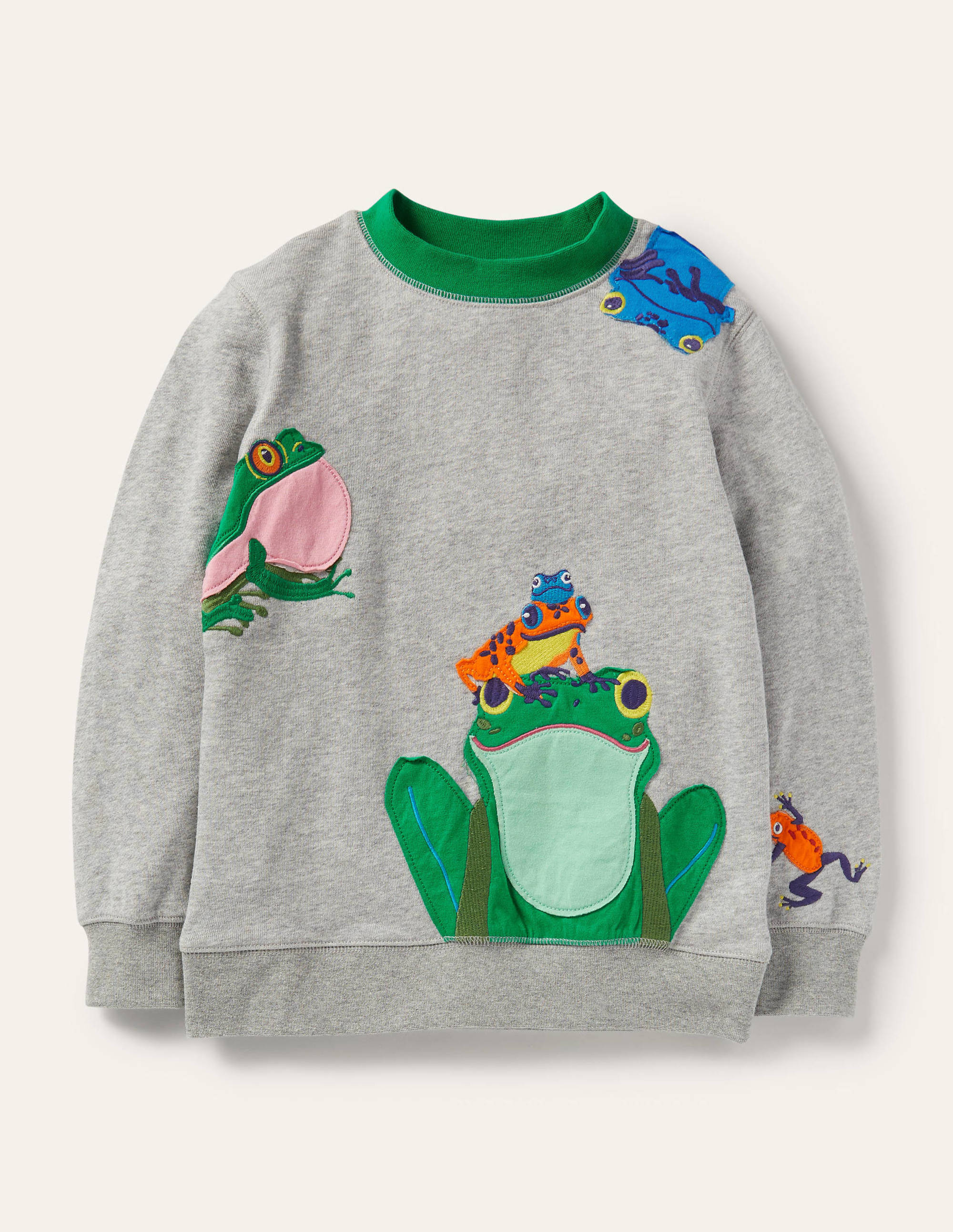 Sweatshirt mit Motiv auf Vorder- und Rückseite-Grau Meliert, Frosch