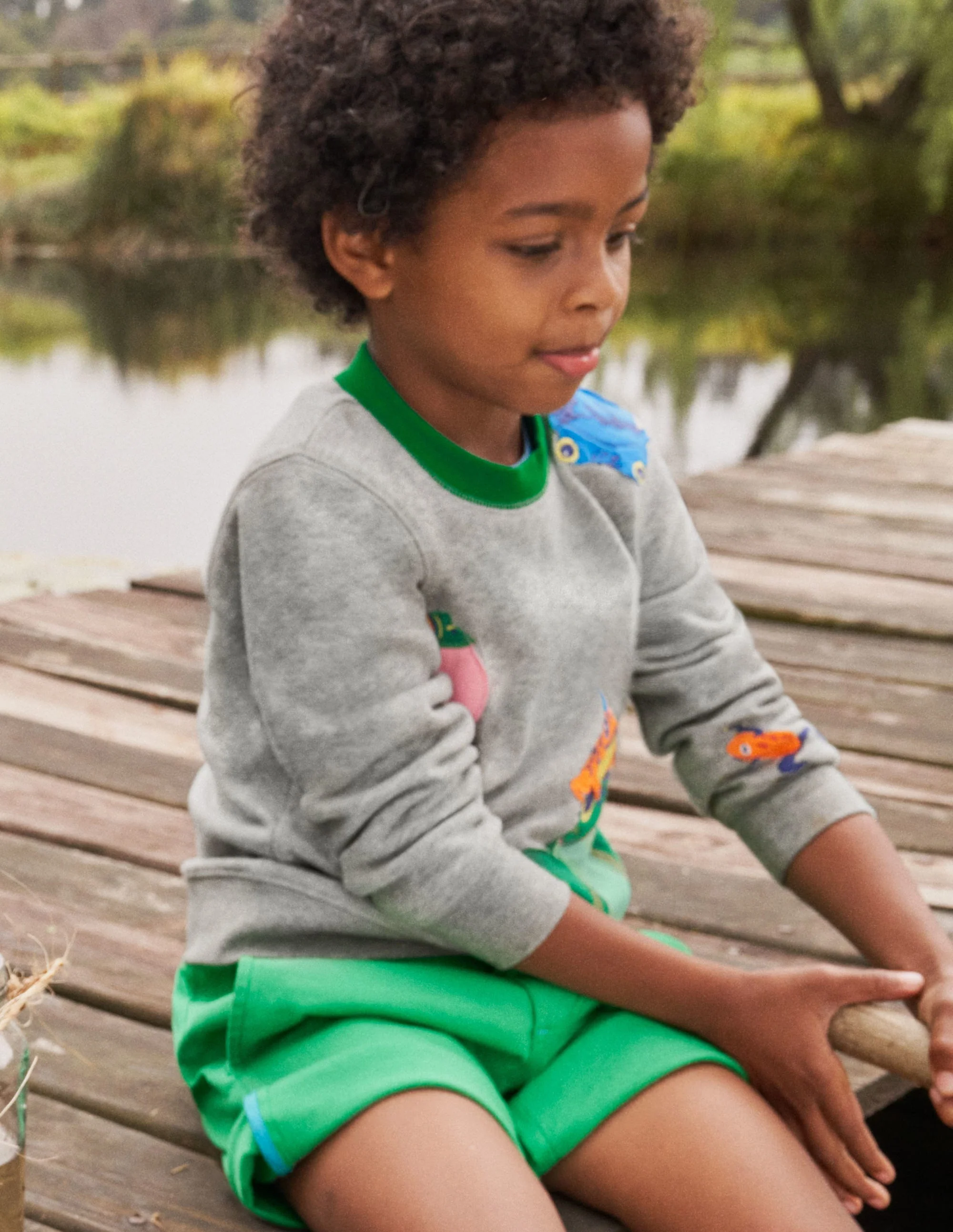 Sweatshirt mit Motiv auf Vorder- und Rückseite-Grau Meliert, Frosch - Image 6