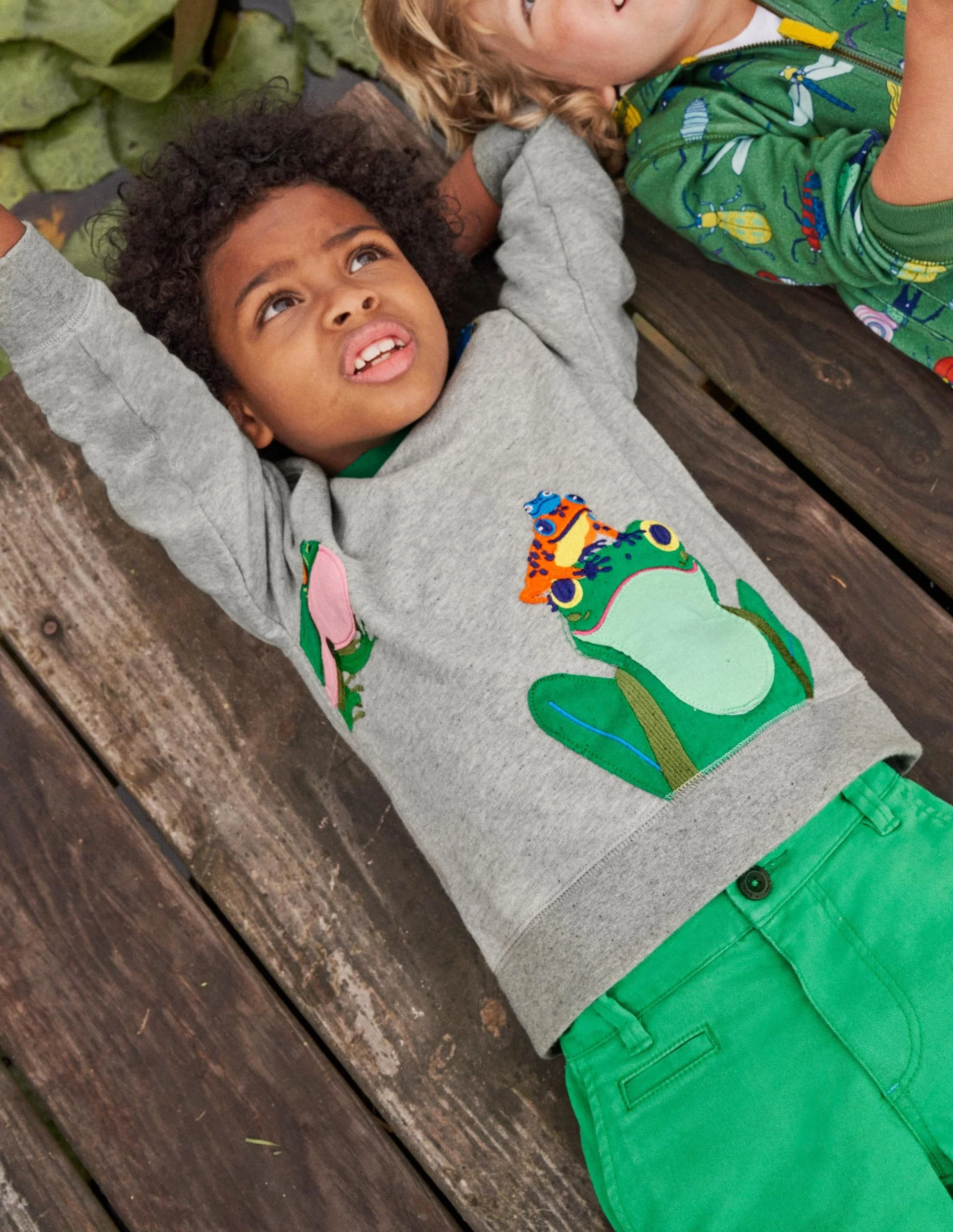 Sweatshirt mit Motiv auf Vorder- und Rückseite-Grau Meliert, Frosch - Image 7