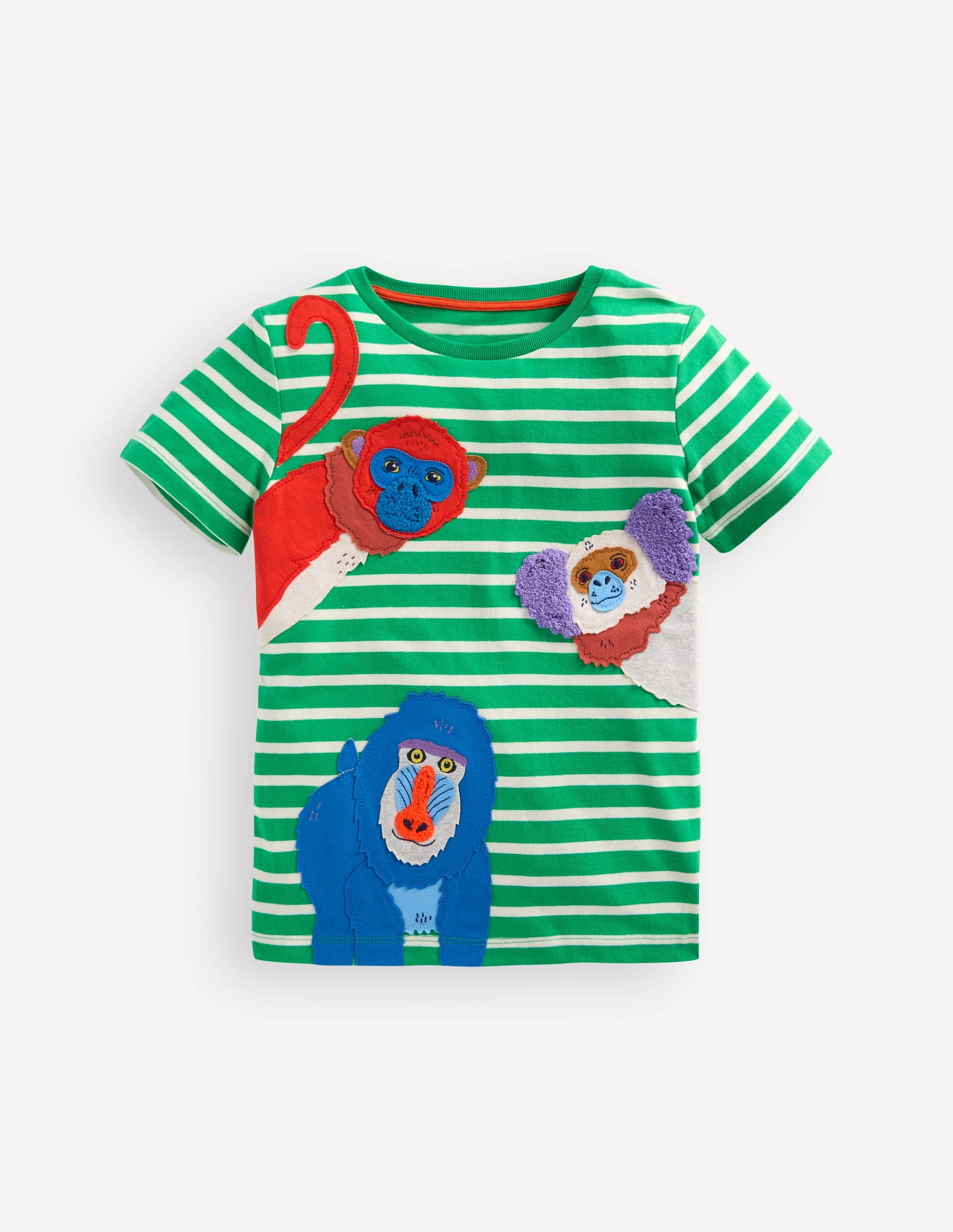 T-Shirt mit Applikation-Hellgrün Streifen Affen