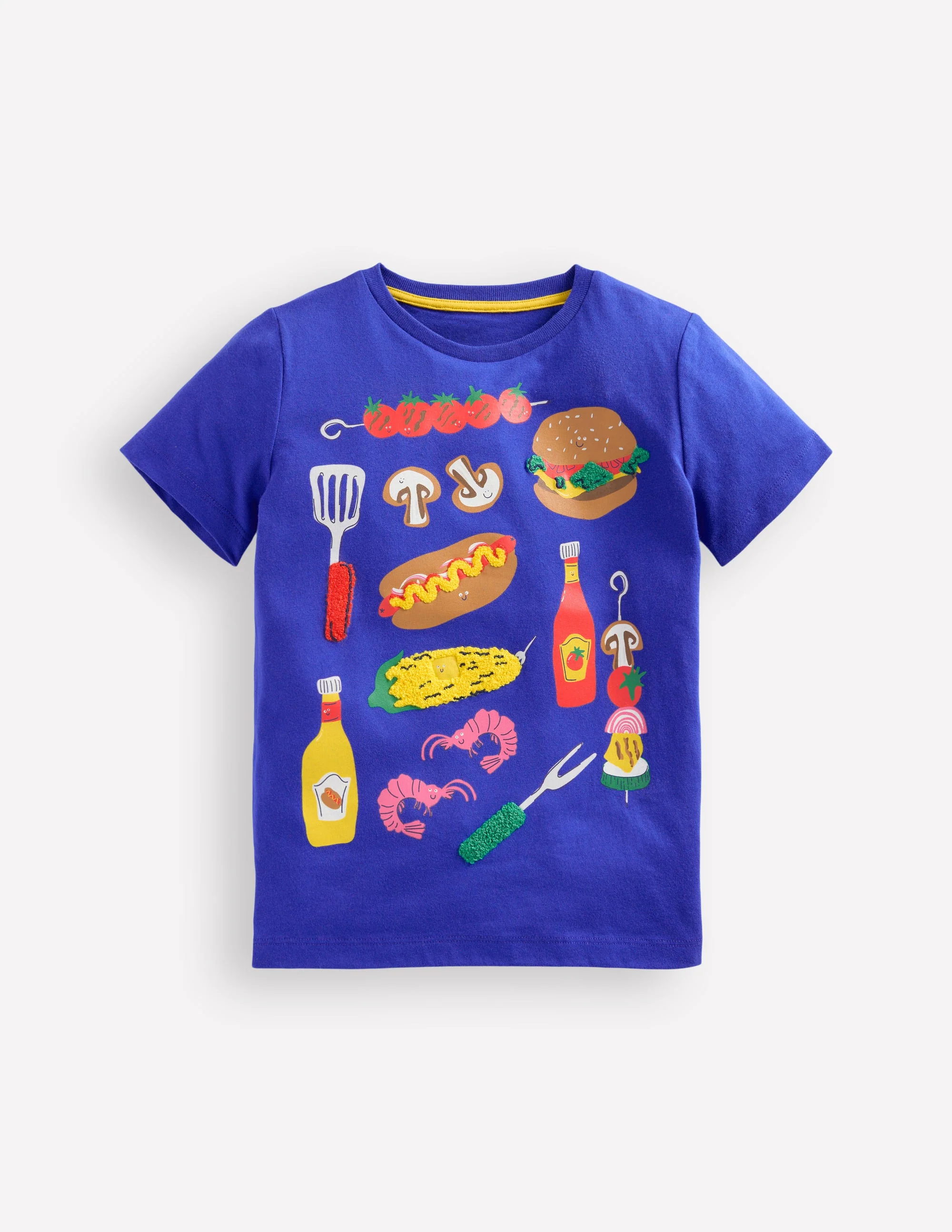 T-Shirt mit Applikation-Leuchtendes Blau Grillmotive