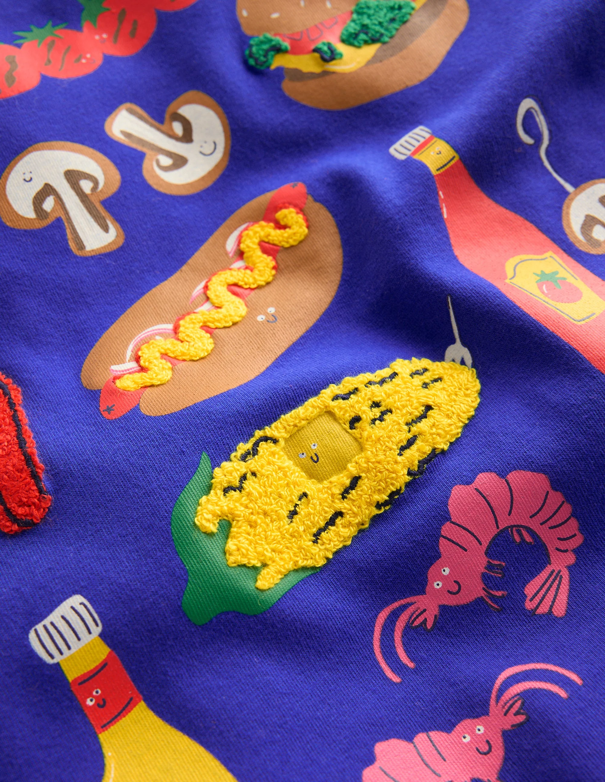 T-Shirt mit Applikation-Leuchtendes Blau Grillmotive - Image 3