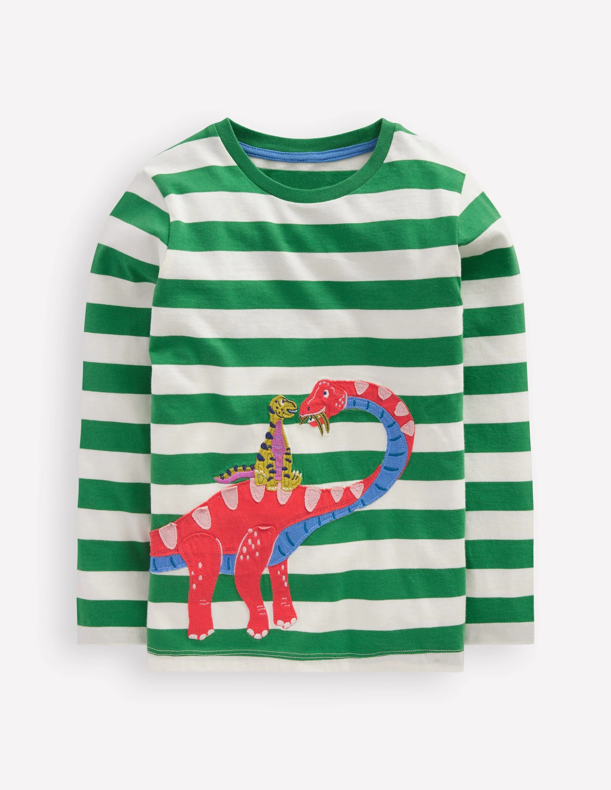 T-Shirt mit Applikationen vorne und hinten-Kleegrün Dino-Familie