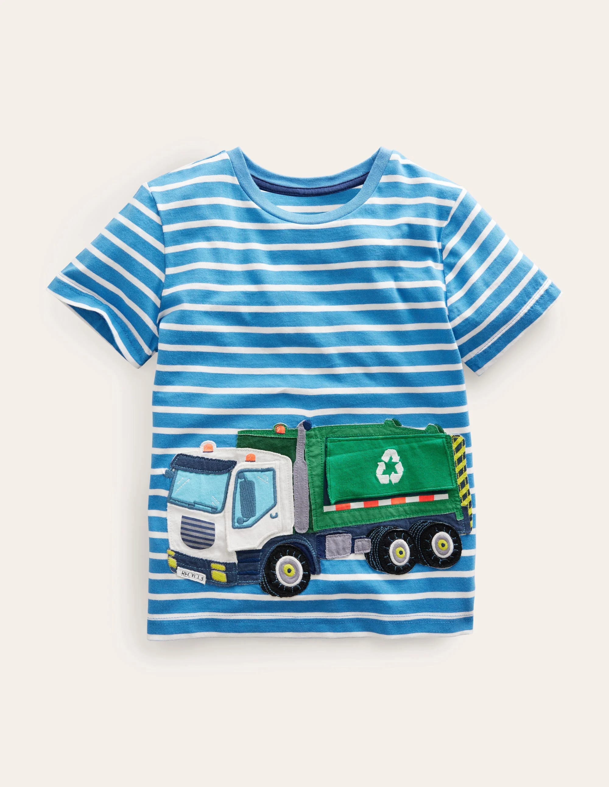T-Shirt mit Aufklapp-Lkw-Elisabethanisches Blau/Naturweiß Truck