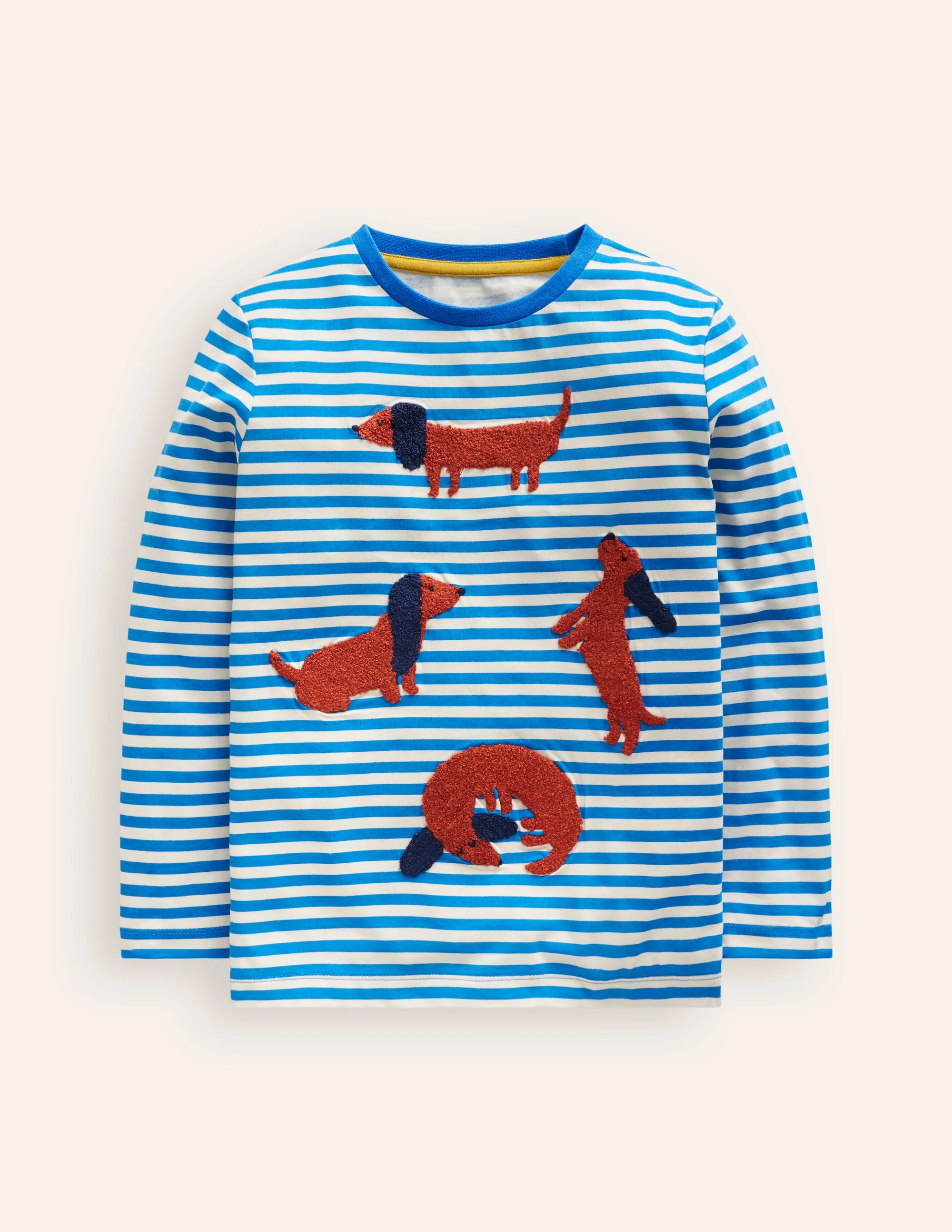 T-Shirt mit Bouclé-Detail-Griechisches Blau Hunde - Image 3