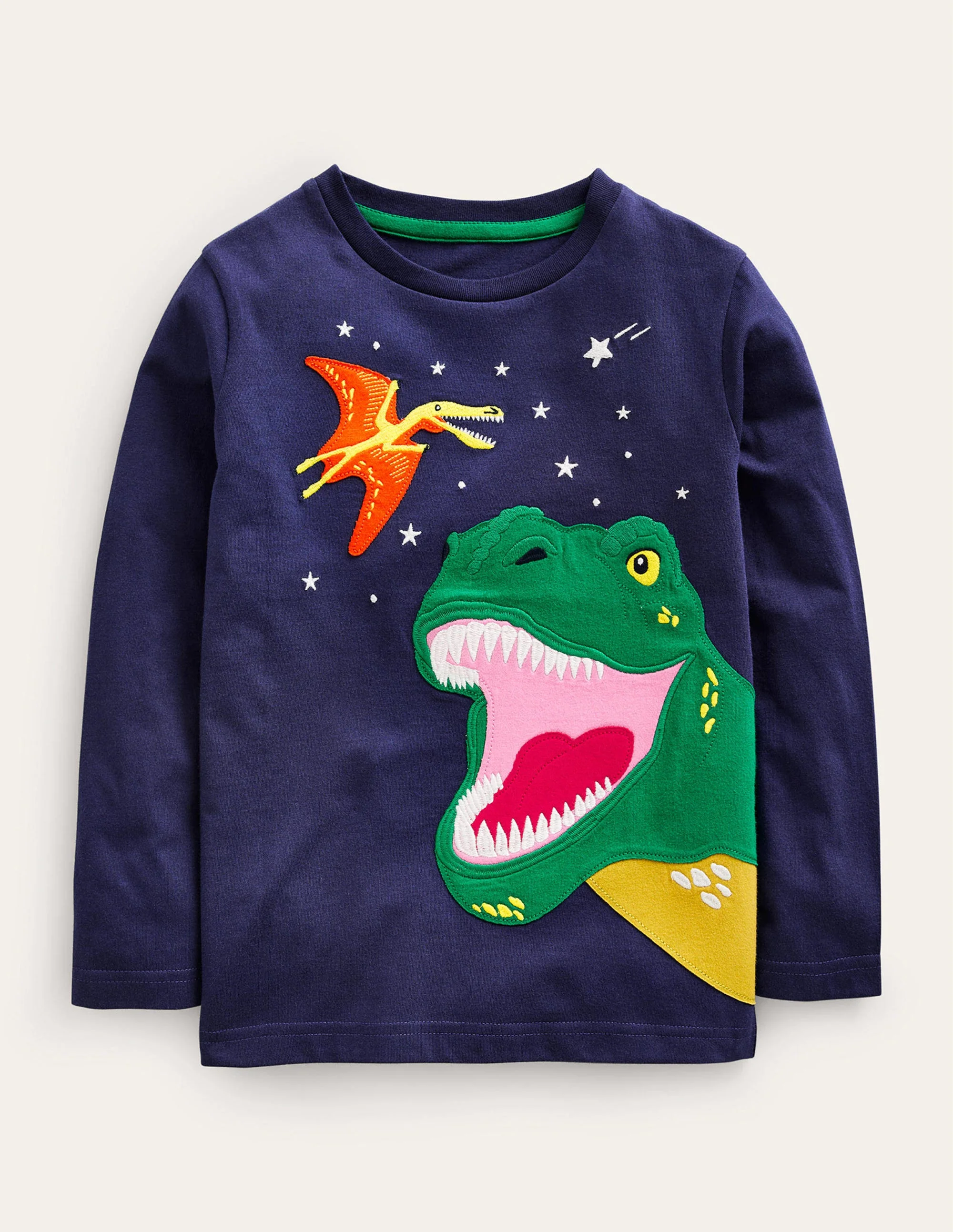 T-Shirt mit Dinosaurier-Applikation-Schuluniform-Marineblau Dino
