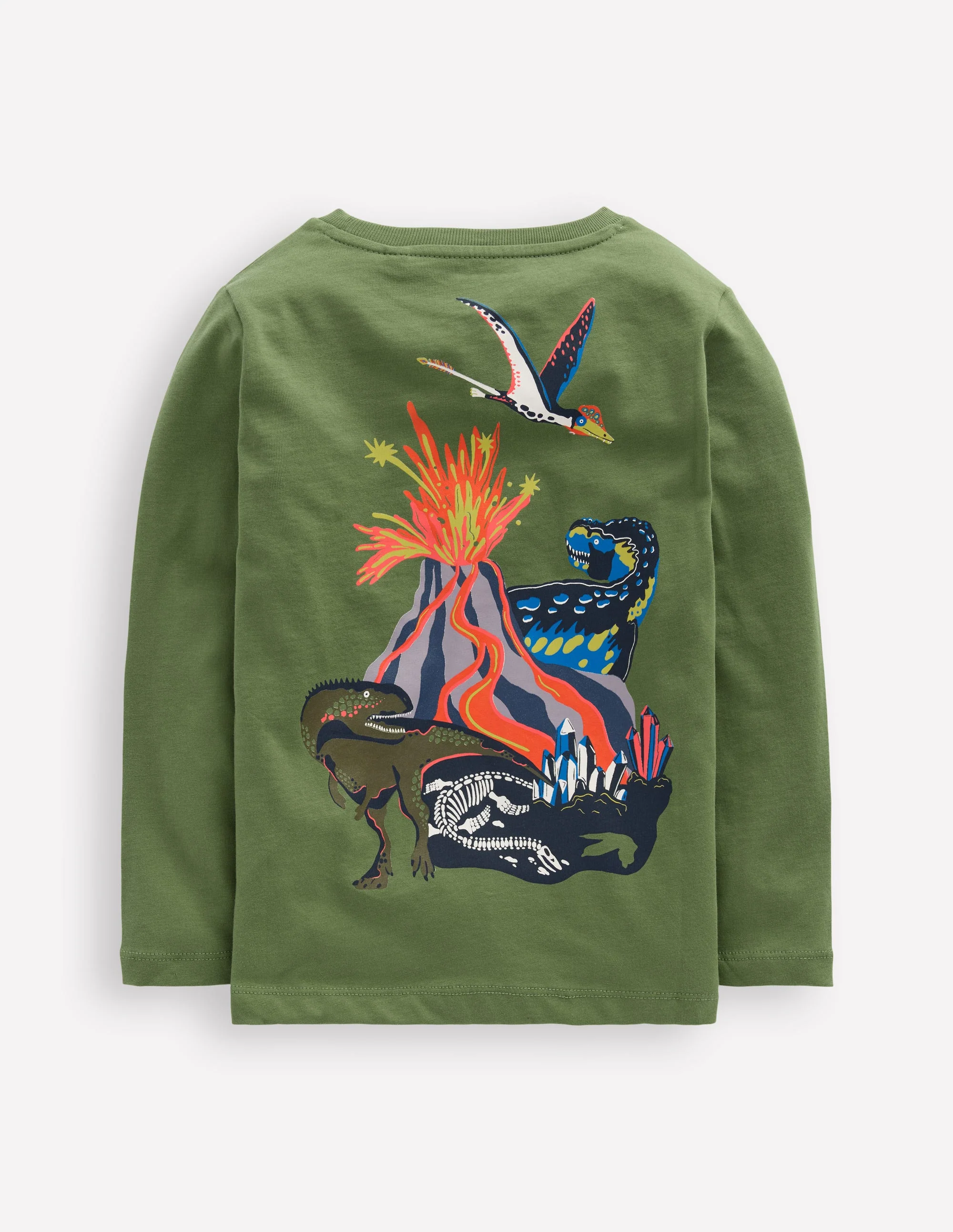 T-Shirt mit Druck auf Vorder- und Rückseite-Grün Vulkan Dino - Image 2
