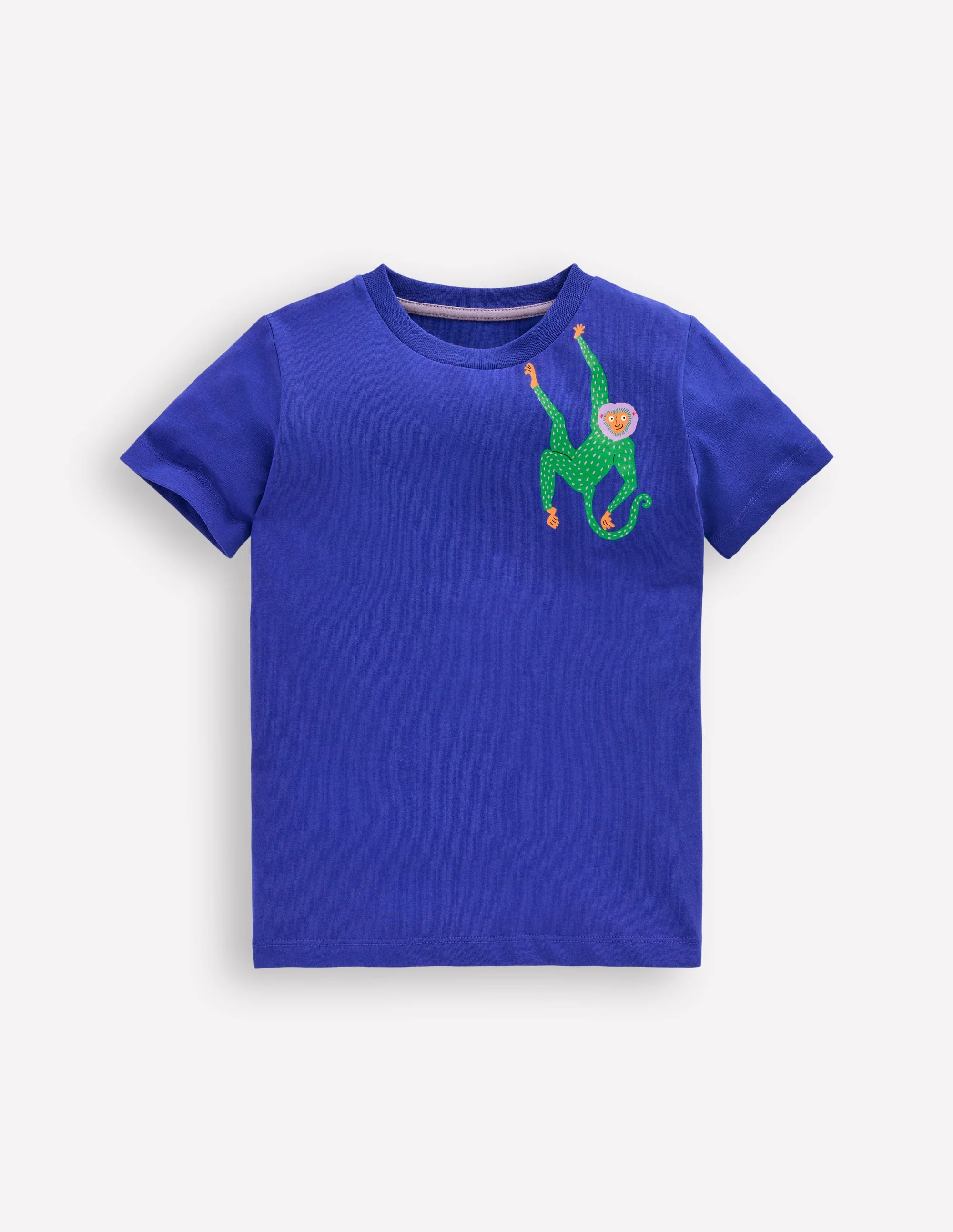 T-Shirt mit Druck auf Vorder- und Rückseite-Leuchtendes Blau Dschungeltiere