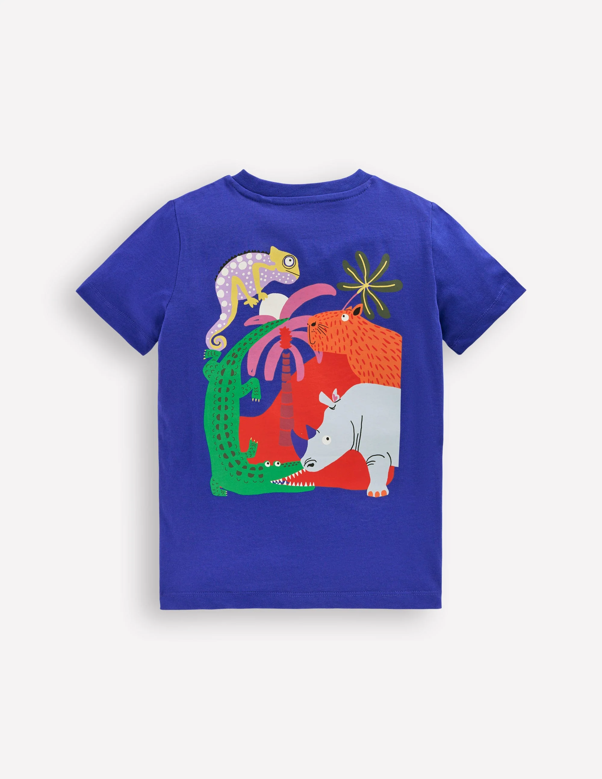 T-Shirt mit Druck auf Vorder- und Rückseite-Leuchtendes Blau Dschungeltiere - Image 2