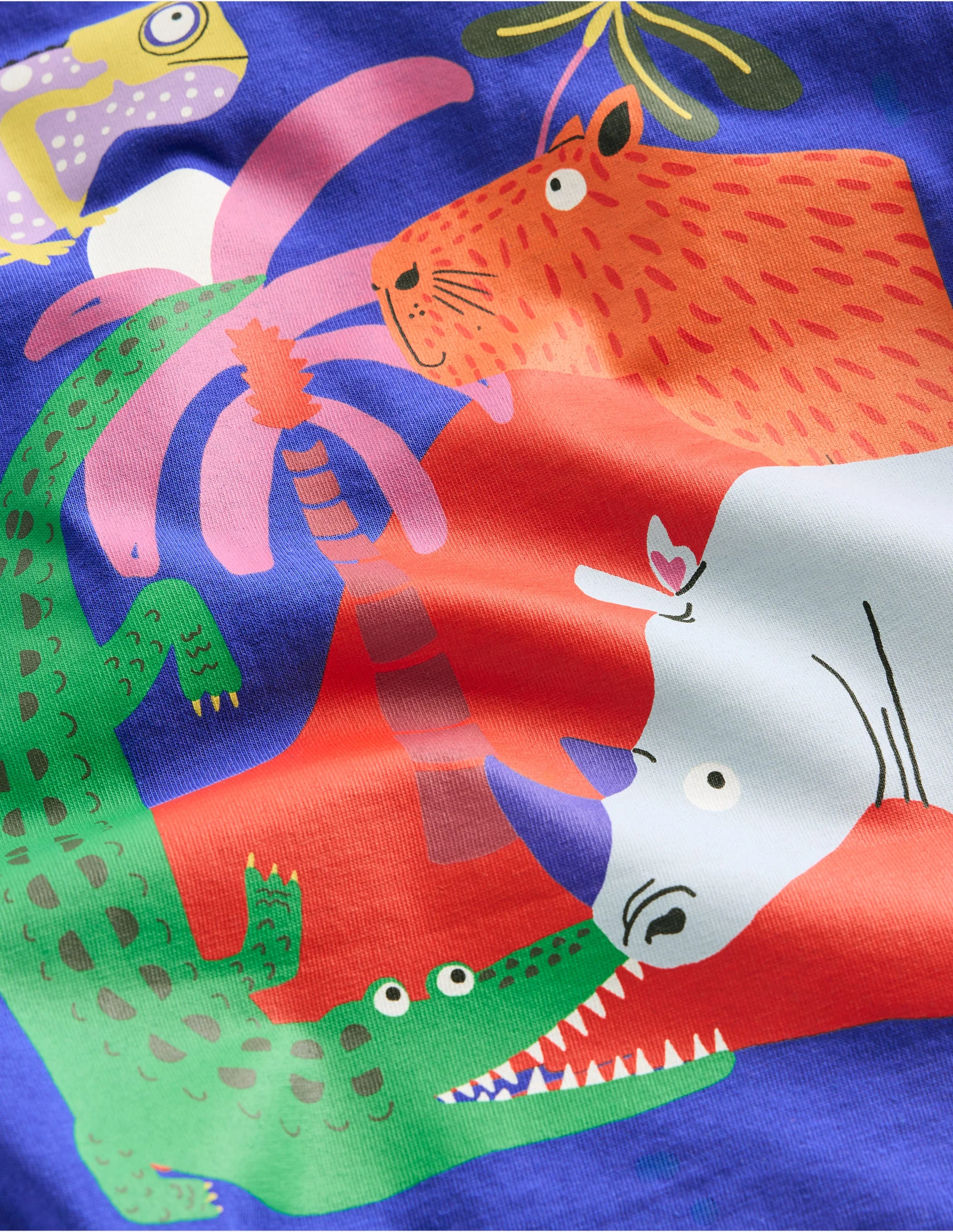 T-Shirt mit Druck auf Vorder- und Rückseite-Leuchtendes Blau Dschungeltiere - Image 3