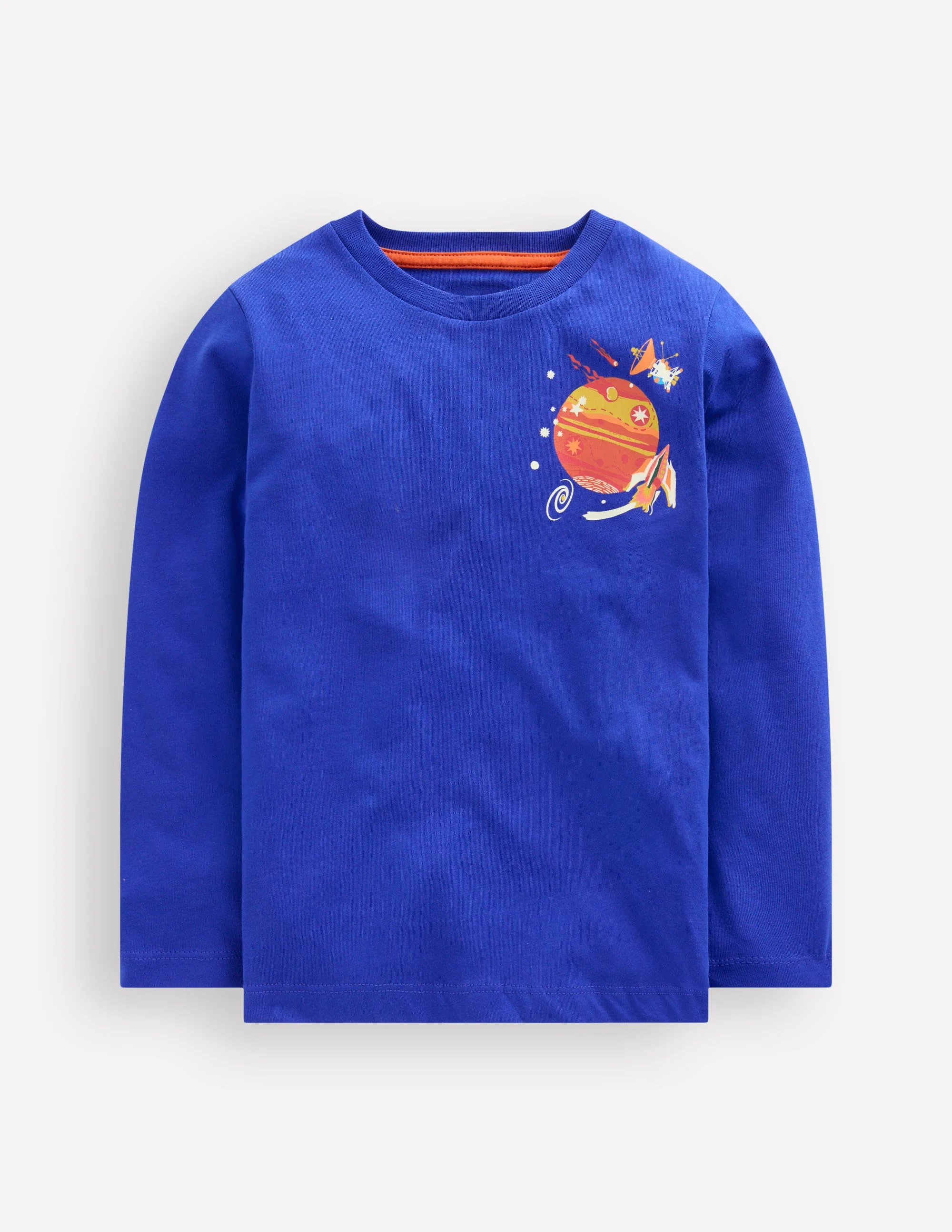 T-Shirt mit Druck auf Vorder- und Rückseite-Saphirblau Weltall